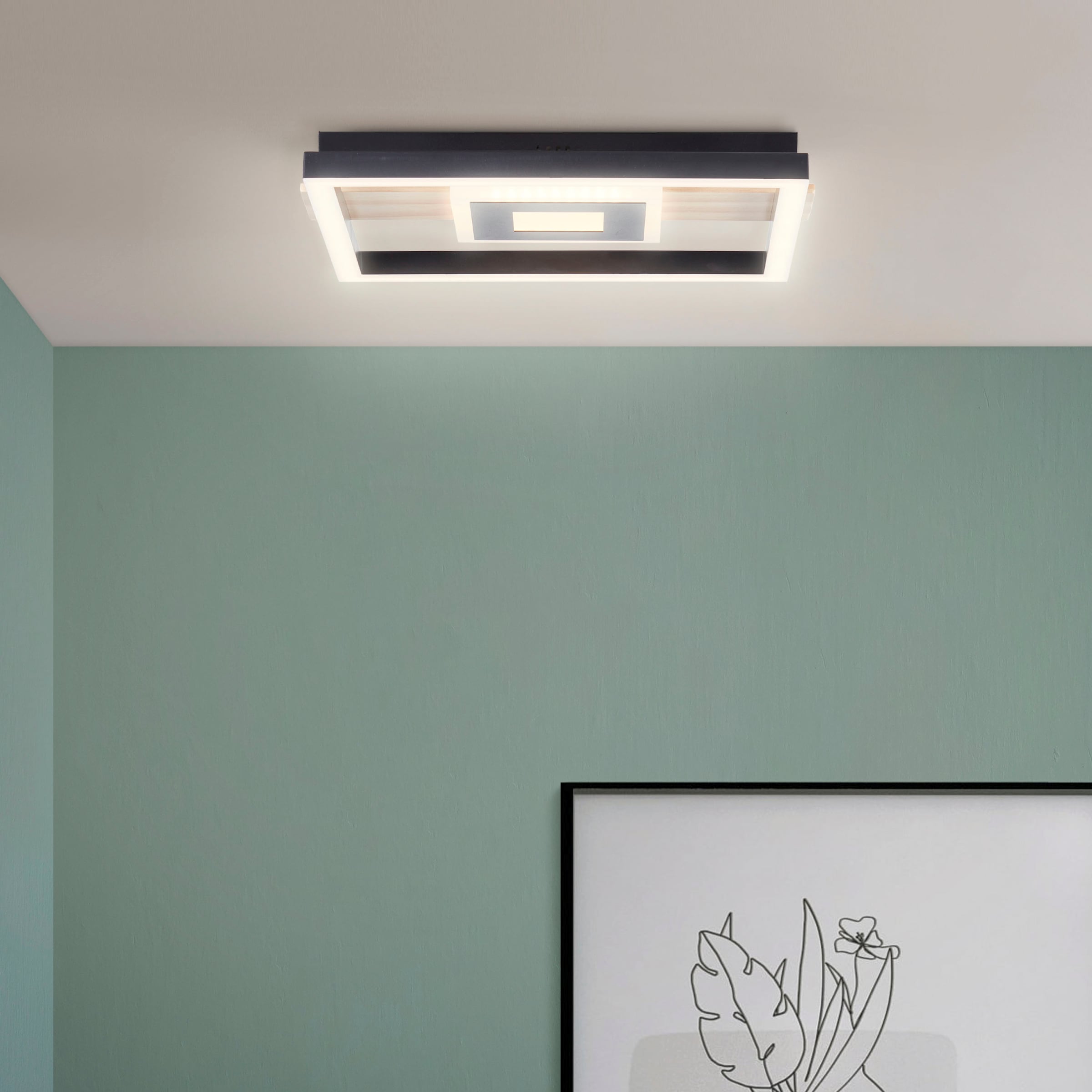 my home LED Deckenleuchte »Lysann«, 30 x 28 cm, 24 W, 2600 lm, 3000 K,  Holz/Metall, braun/schwarz | BAUR
