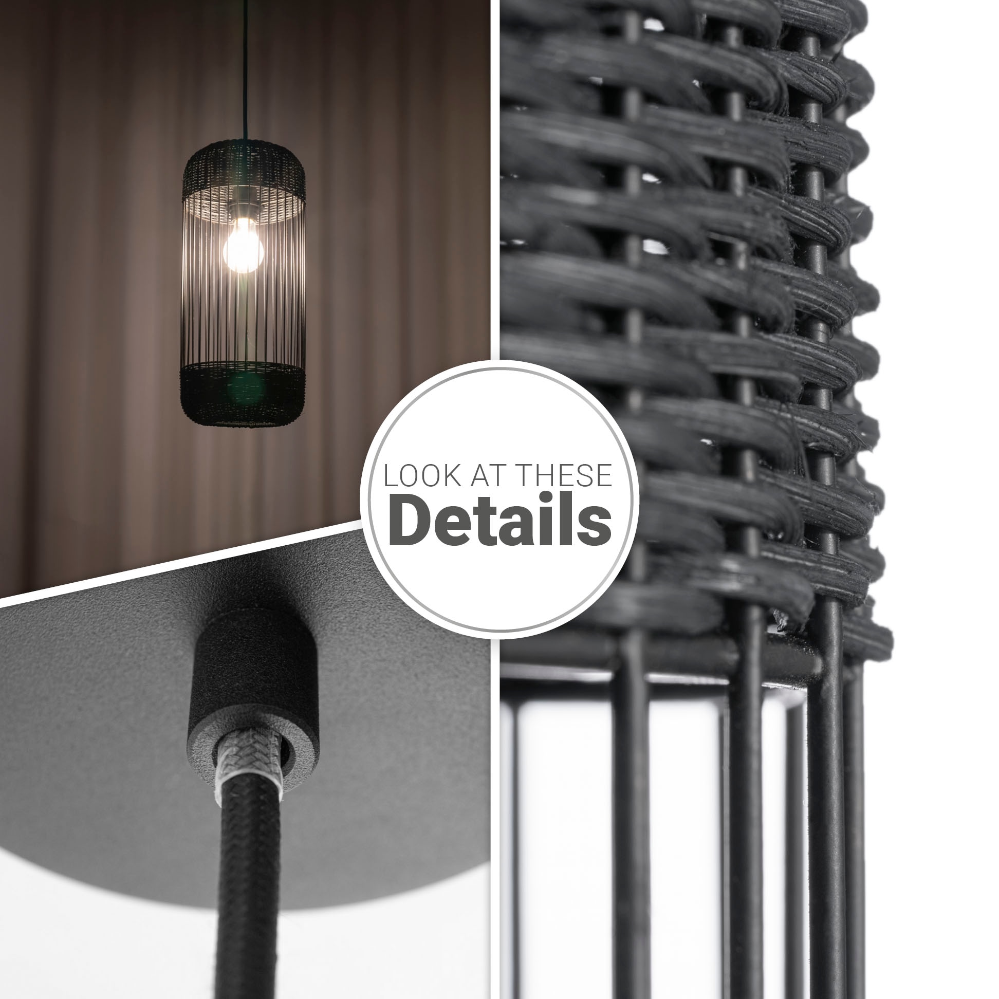 Paco Home Pendelleuchte »PUSTA«, Leuchtmittel E27 | ohne Leuchtmittel, Rattan Esszimmer Lampe Pendelleuchte Boho Zylinder Rustikal E27