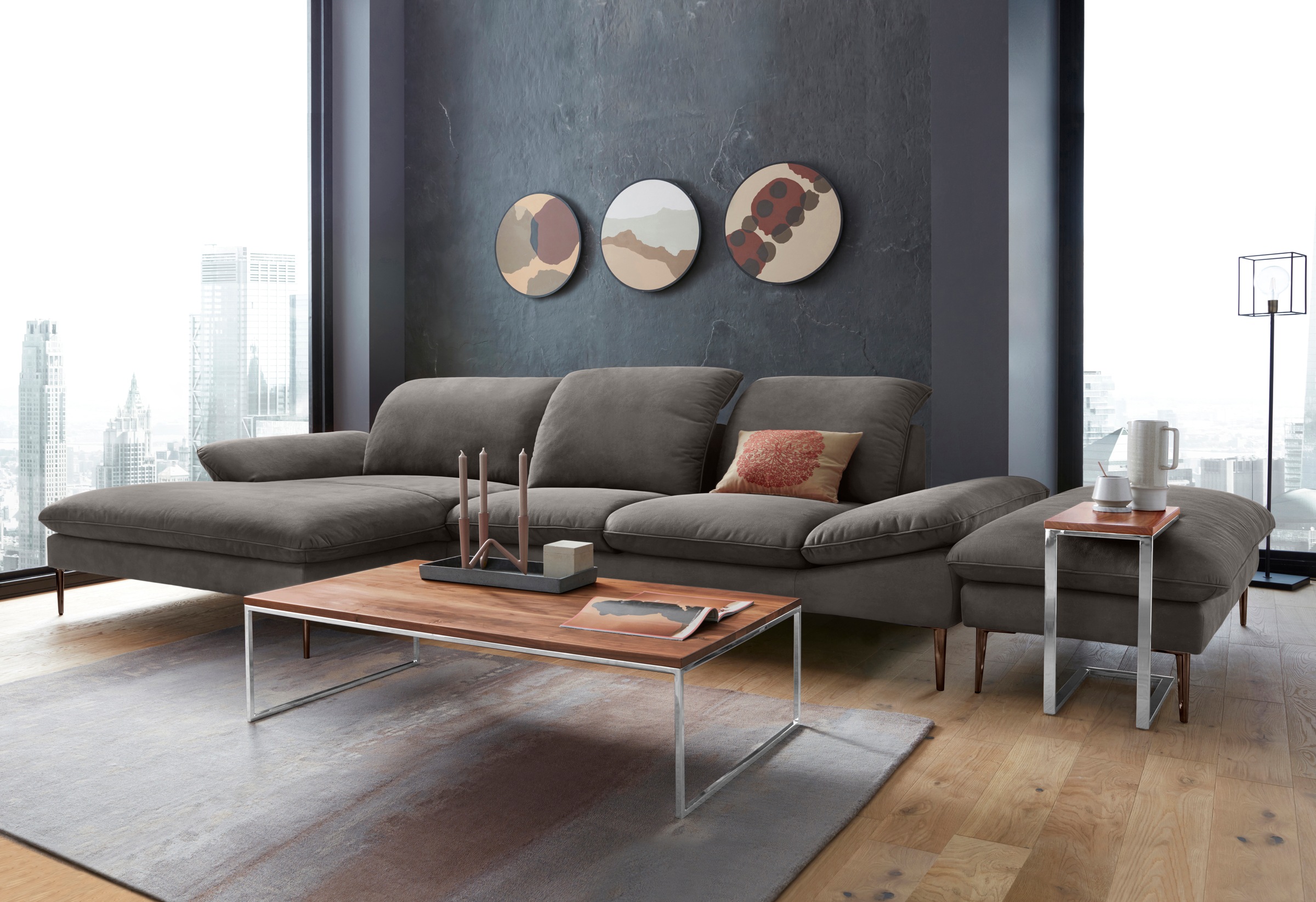 W.SCHILLIG Ecksofa »enjoy&MORE, Designsofa, bequem, elegant und zeitlos, L-Form«, Sitztiefenverstellung, Füße bronze pulverbeschichtet, Breite 340 cm