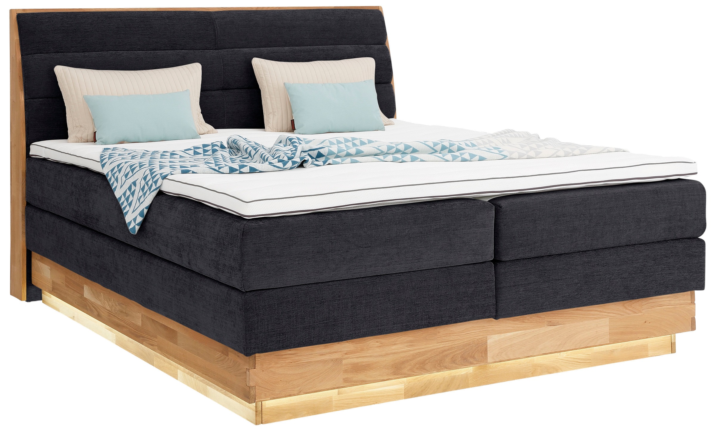OTTO products Boxspringbett, LED-Beleuchtung, mit zertifizierten, recycelten Bezugsstoffen