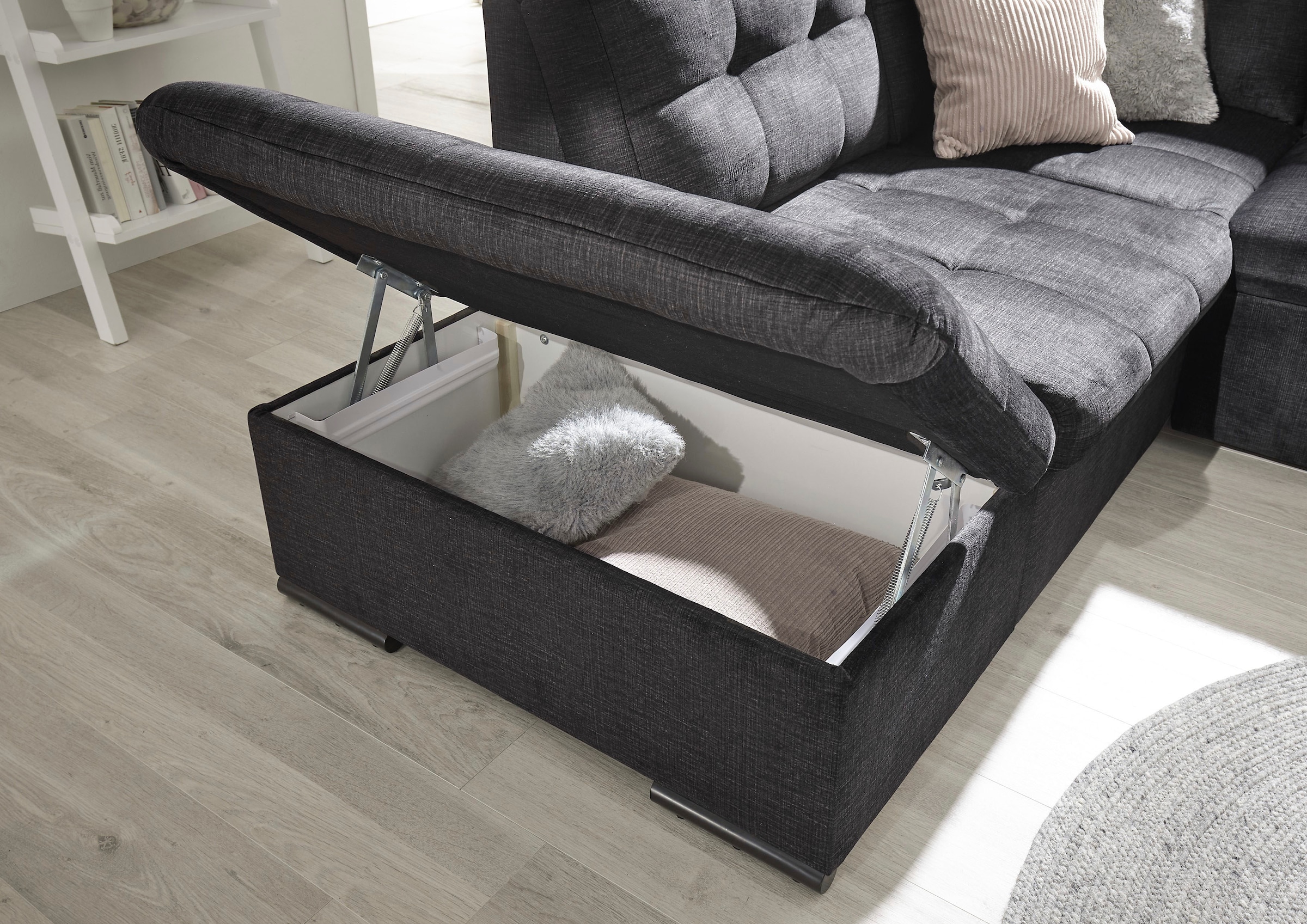 ED EXCITING DESIGN Ecksofa »Estrella L-Form«, mit Bettfunktion, Bettkasten, Armteilverstellung & Kopfstützen
