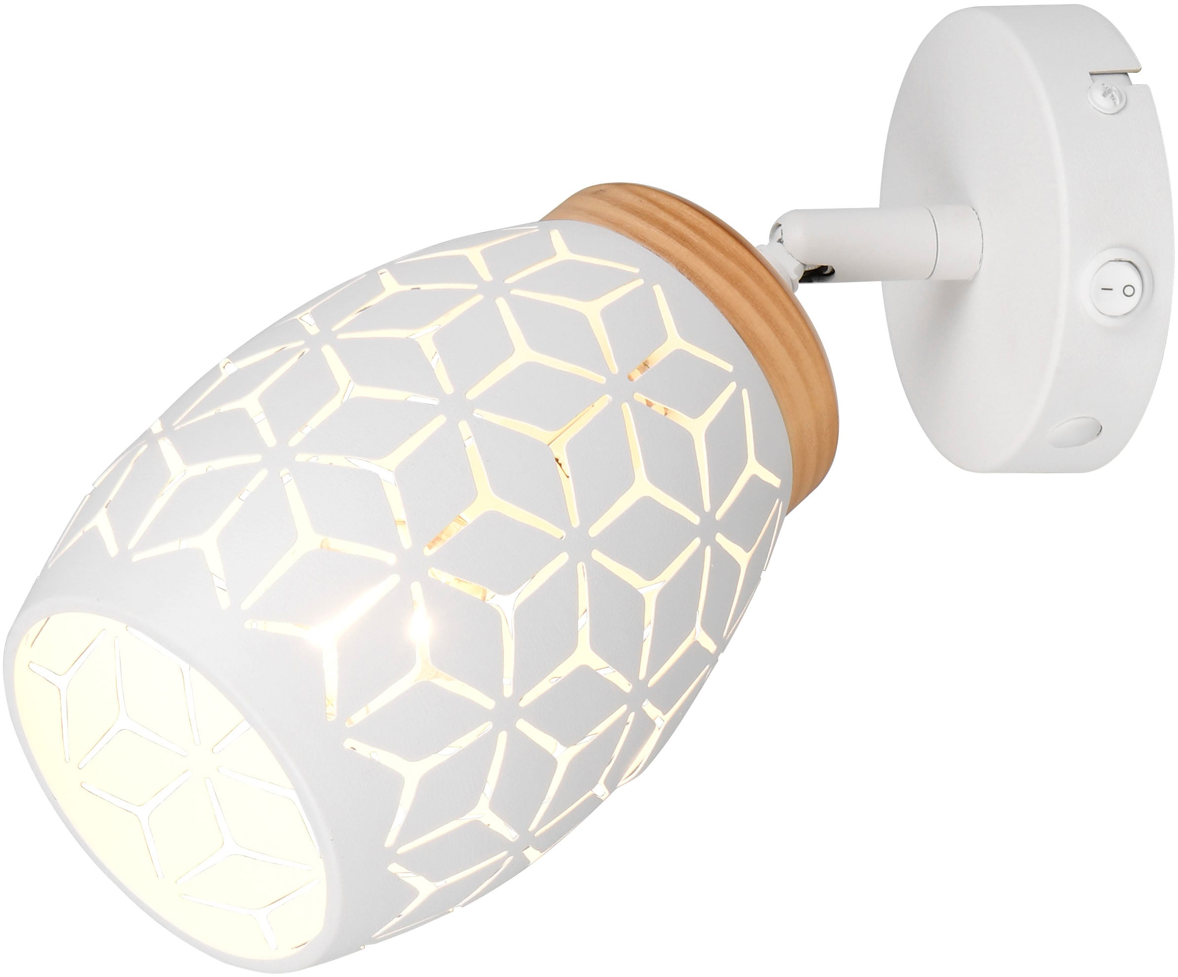 REALITY Leuchten Wandstrahler »BIDAR, Wandlampe mit verstellbarem Spot, exkl 1x E14 max 10W«, 1 flammig, Leuchtmittel E14 | Leuchtmittel wechselbar, Kippschalter ON/OFF, Metall-Lampenschirm Lasercut Optik Ø 12cm