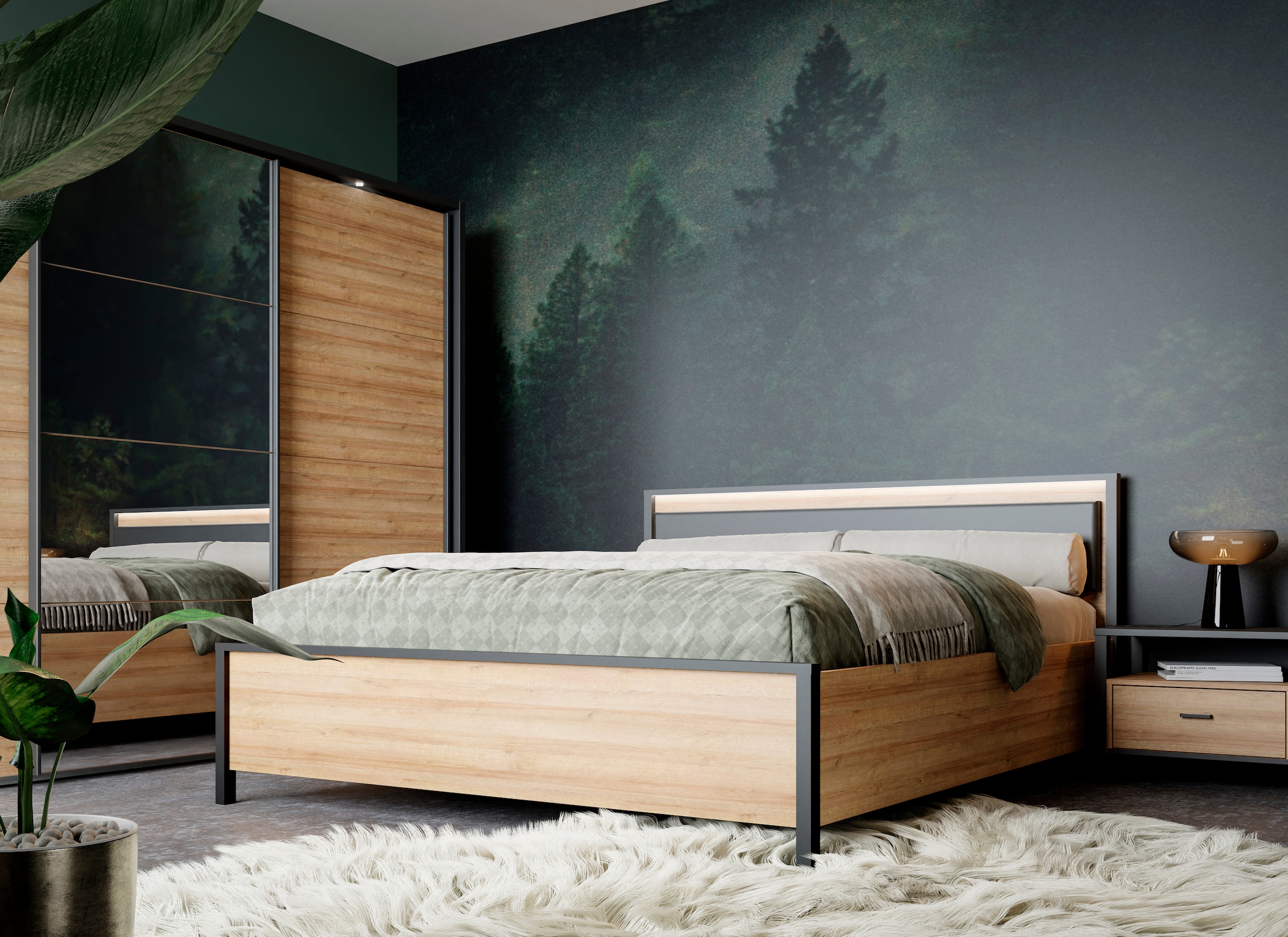 FORTE 1100000002199 "High Rock, Belastbar bis 240 KG" Liegefläche 160 cm x 200 cm, Kopfteil inklusive Beleuchtung