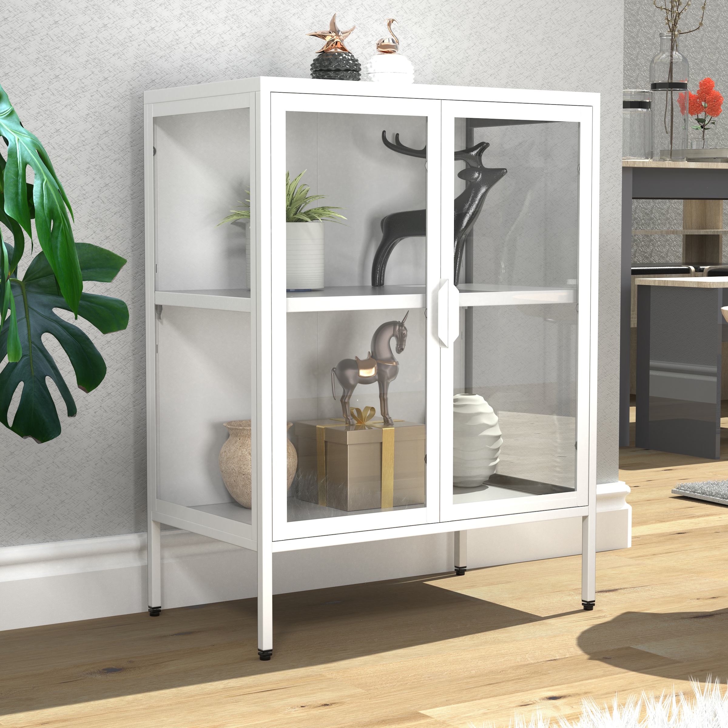 VCM Vitrine »VCM Glasvitrine stehend | Vitrine Glas mit ESG-Sicherheitsglas | Maße ca. H. 80 x B. 60 x T. 35 cm | Standvitrine Glas | Modern und platzsparend | Glas Vitrinenschrank ¿ Floka S«, (1 St.)