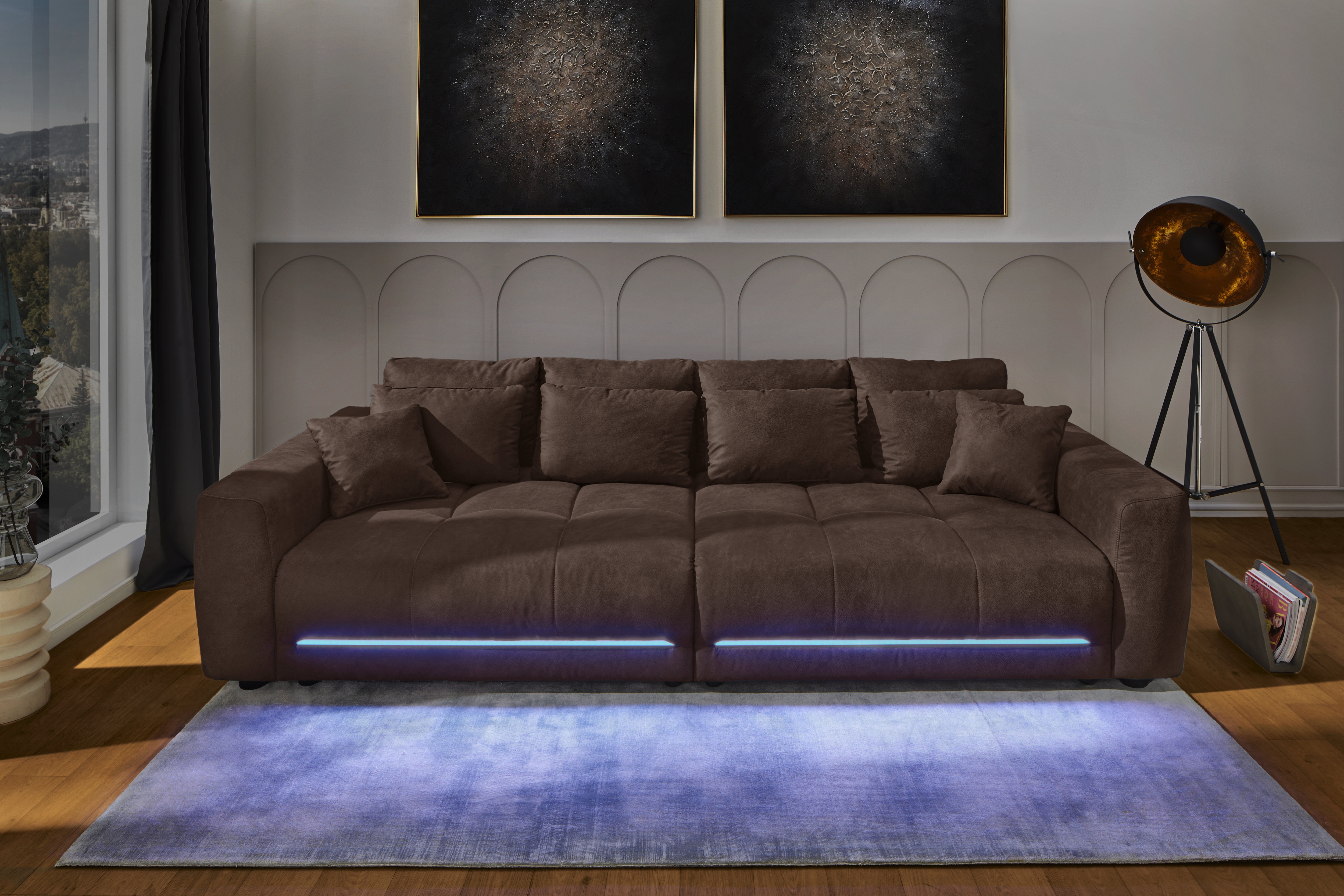 Jockenhöfer Gruppe Big-Sofa "Lumina, XXL, B: 294 cm, mit LED-RGB-Beleuchtung, Liegefläche 120x240cm" Mega-Sofa, inklusive Federkernpolsterung und 10 Kissen