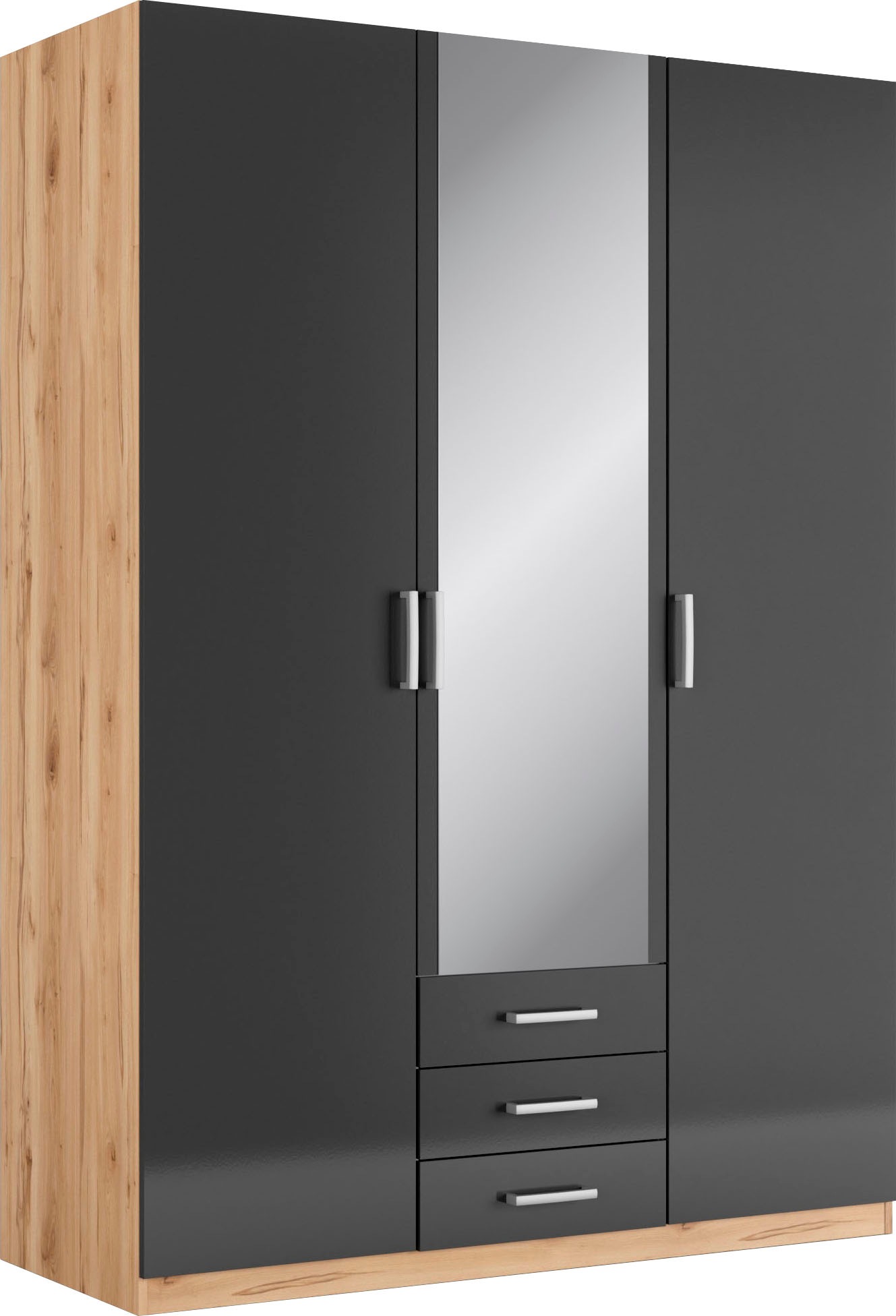 Kleiderschrank PRIESS, B:140cm H:193cm T:56cm, schwarz, Holzwerkstoff, Schlafzimmer, Schränke, "Amsterdam", mit oder ohne LED-Beleuchtung