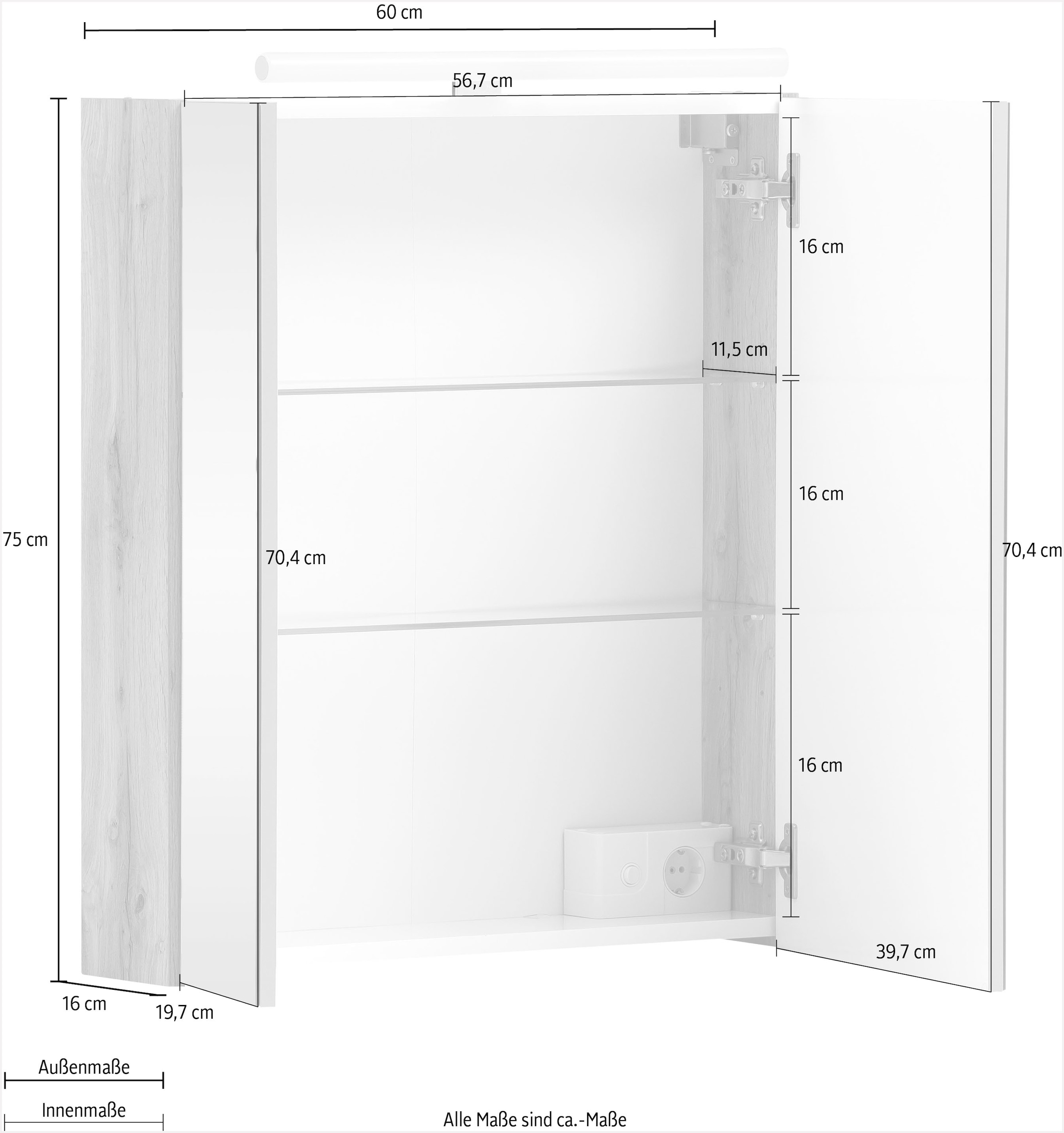 Schildmeyer Spiegelschrank »Duo«, Schalter-/Steckdosenbox 2-türig, Breite kaufen BAUR 60 | cm, LED-Beleuchtung