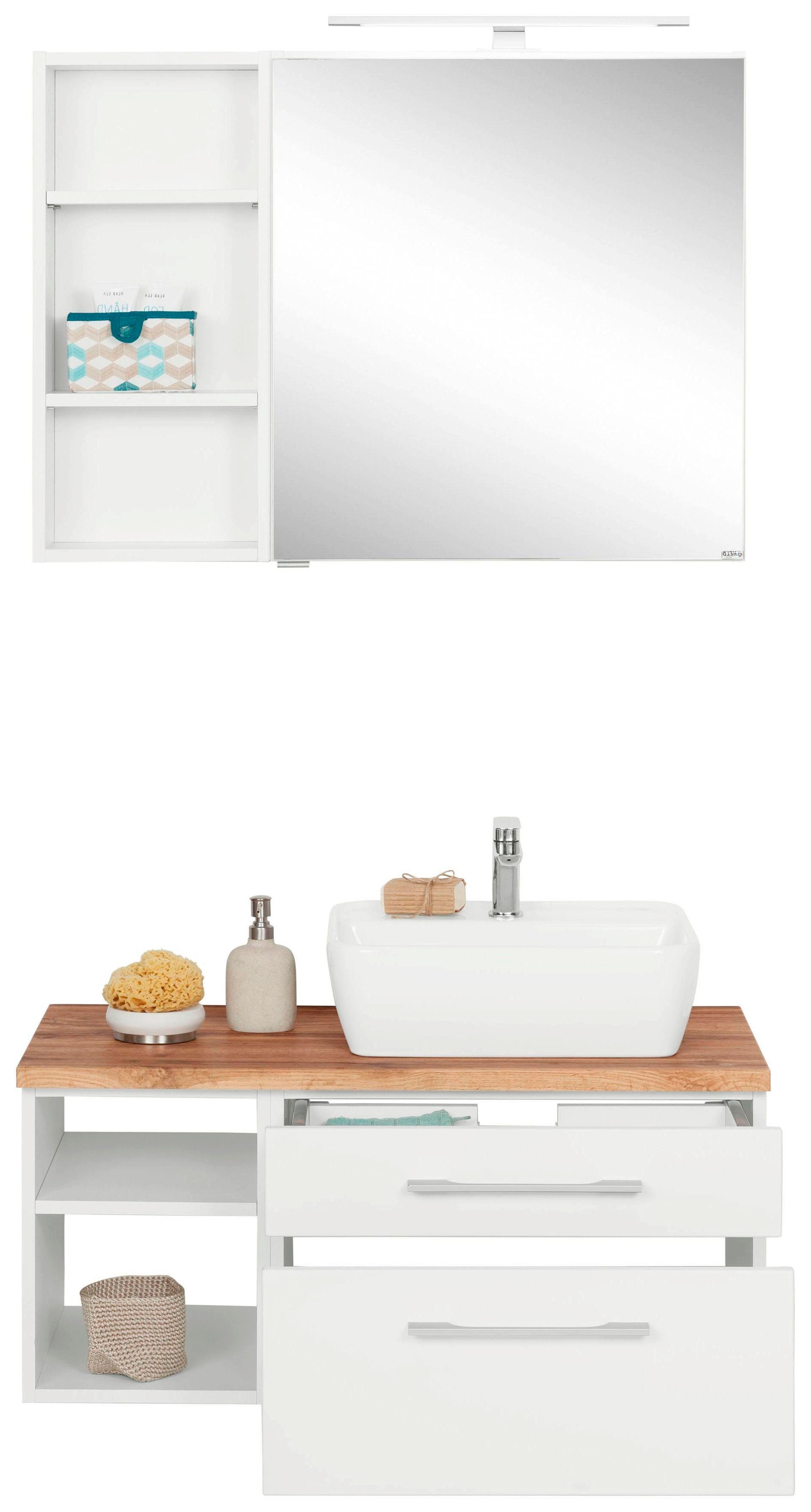 welltime Badmöbel-Set "Davos" 3 Stk. tlg. Spiegelschrank, Regal und Waschti günstig online kaufen