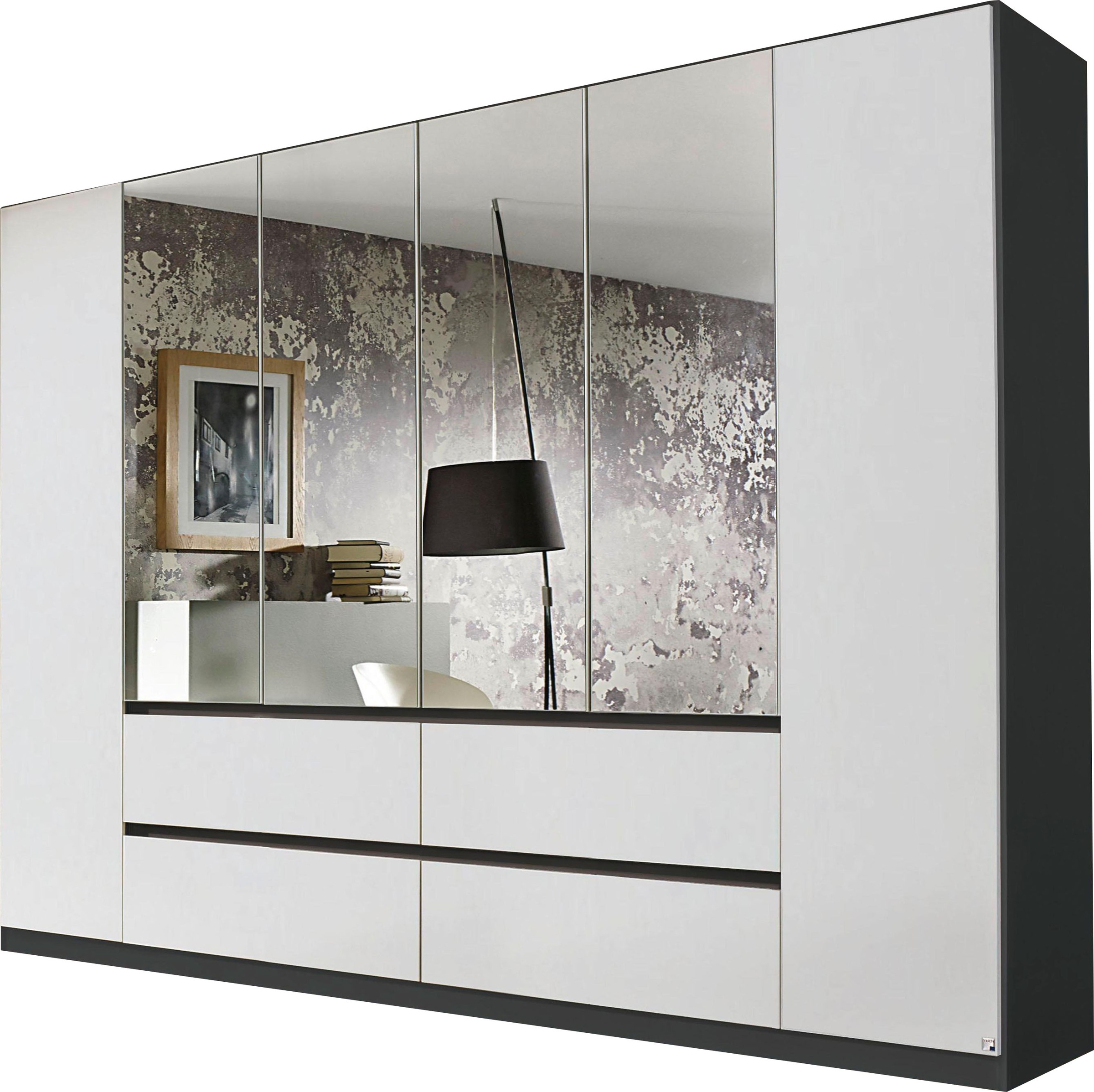 Drehtürenschrank RAUCH, B:271cm H:210cm T:54cm, grau, Holzwerkstoff, Schränke, "Kleiderschrank Schrank mit Spiegel Garderobe Garderobenschrank