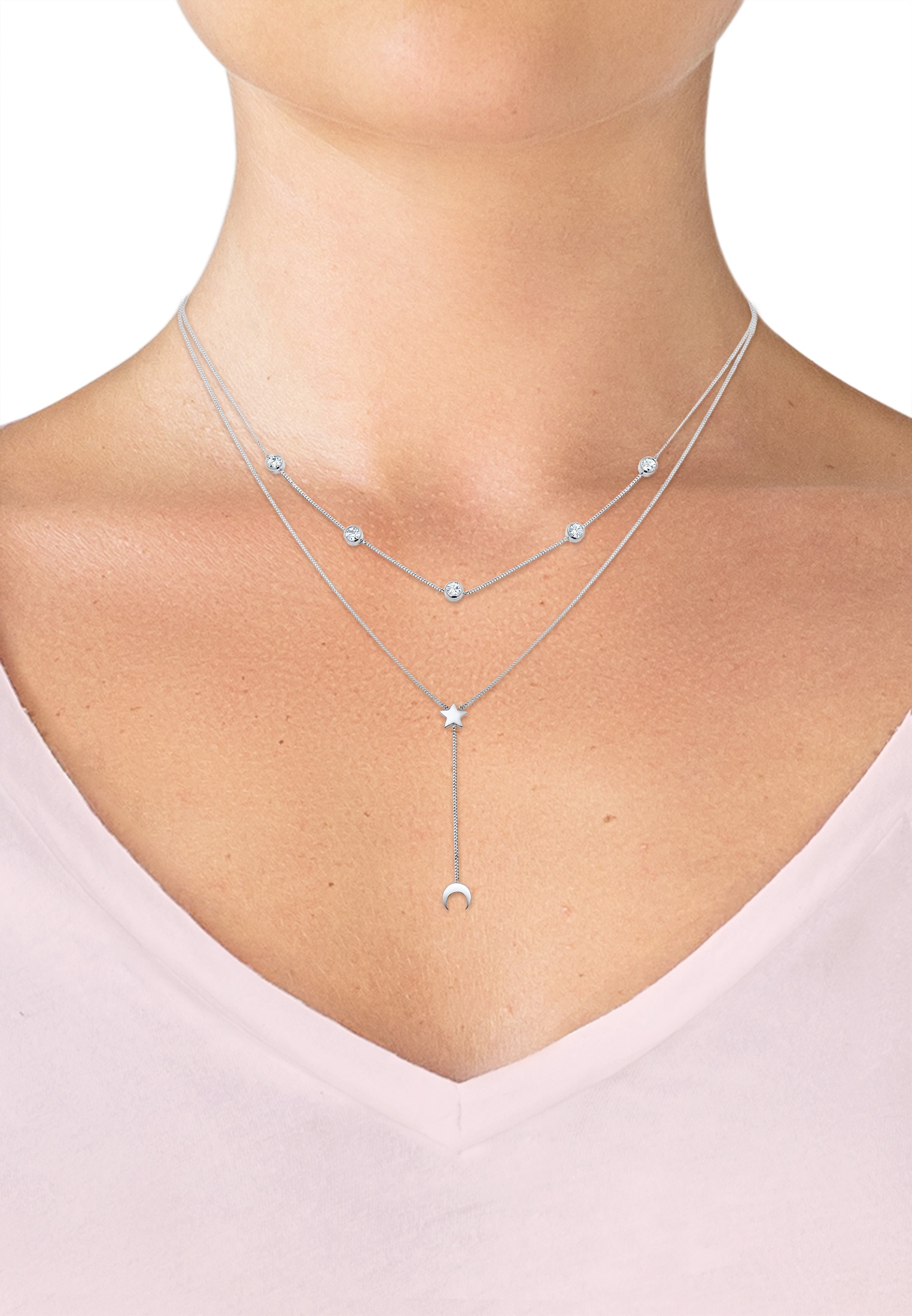 Elli Gliederkette »Halbmond Stern Kristalle 925 Sterling Silber«