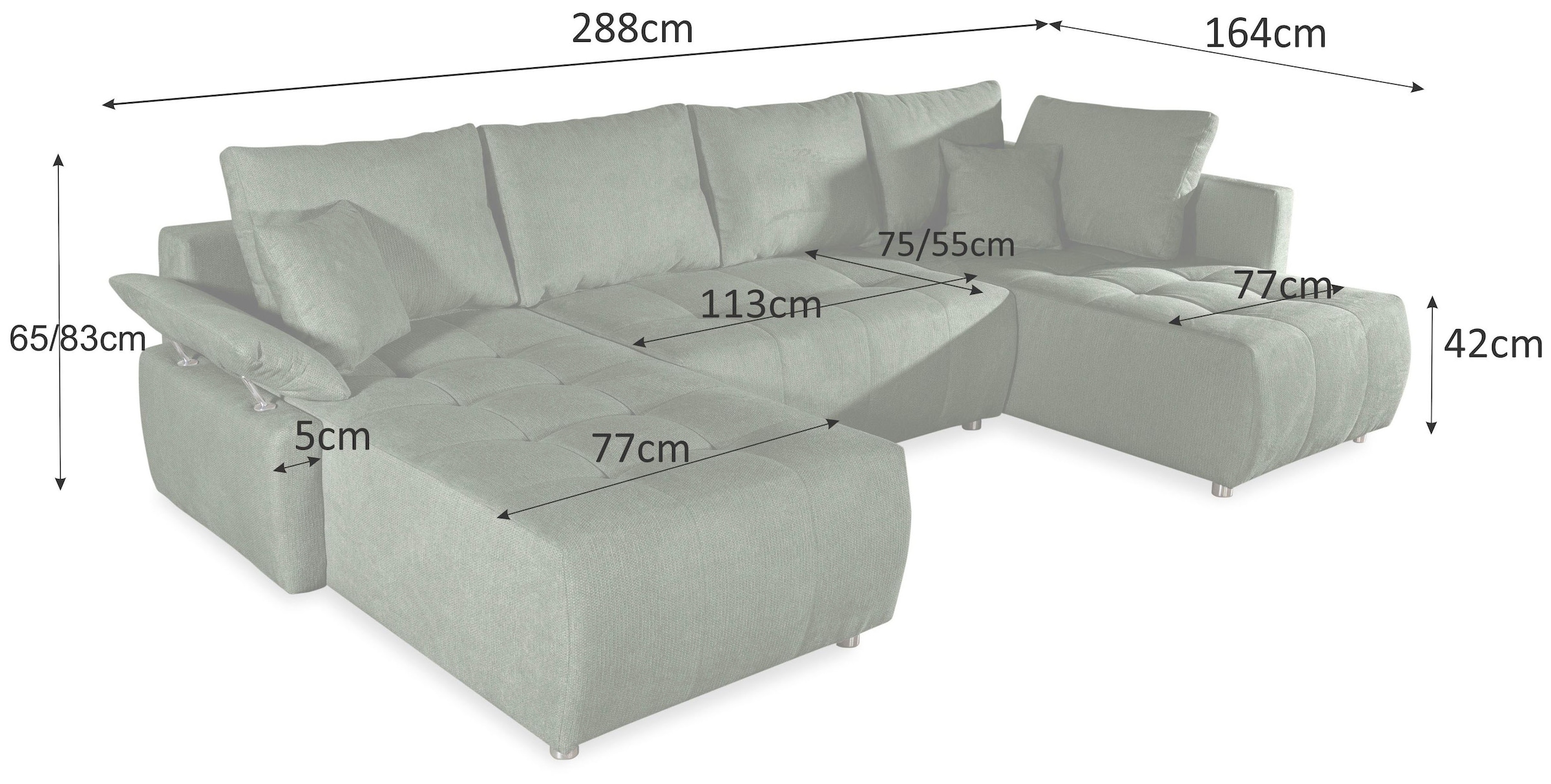 COLLECTION AB Wohnlandschaft »Funtastic U-Form, B:288 cm, Schlaffunktion, Bettkasten, auch in Cord« Schlaffunktion, Bonnelfederkern, Rückenkissen, Armteilverstellung