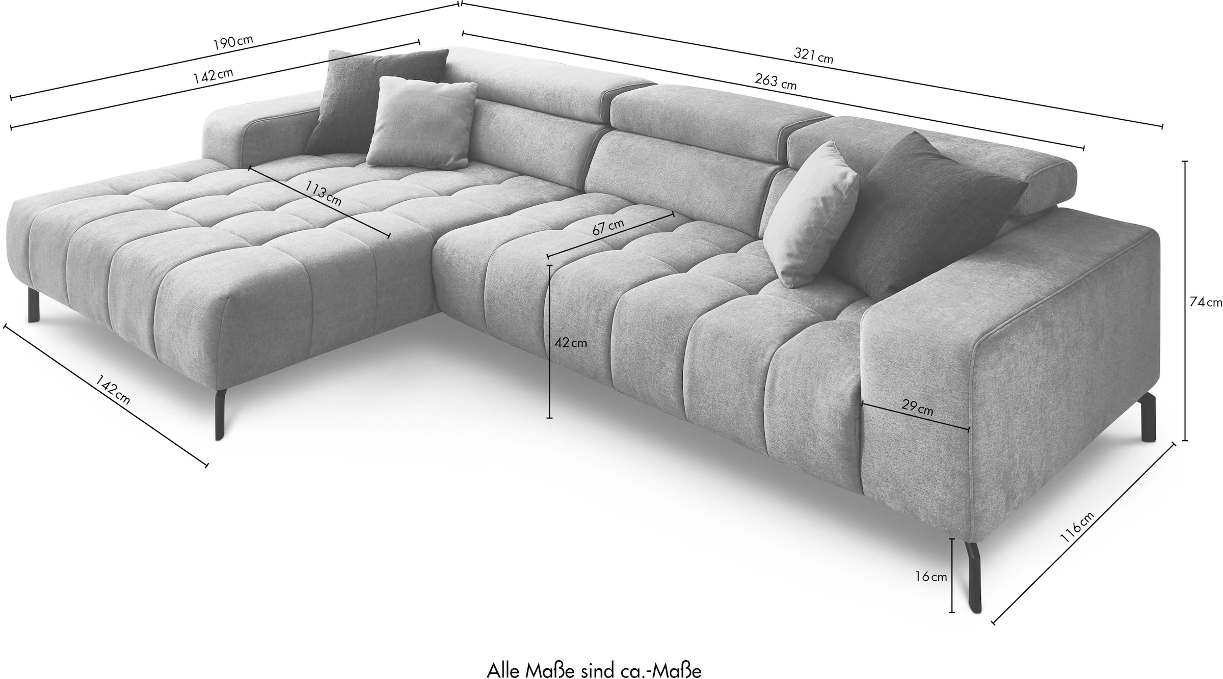 Die PlanBar Ecksofa »MP-IN18022 L-Form«, mit Kopfteilverstellung & Zierkissen, optional Sitztiefenverstellung