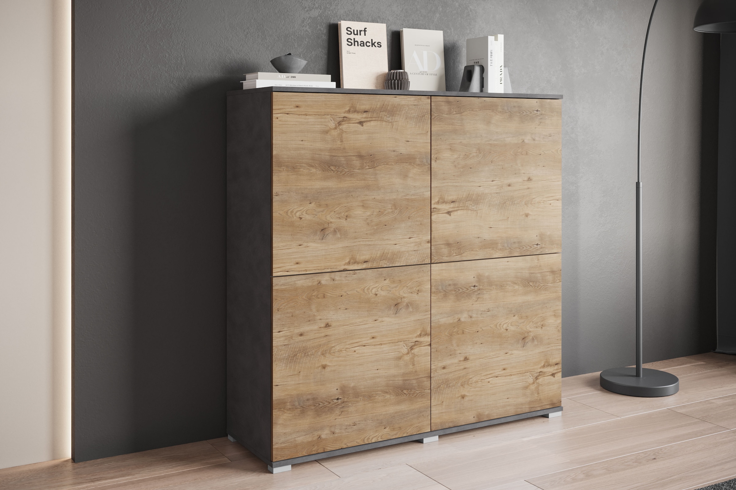 INOSIGN Highboard »Kenia, moderne grifflose Hochkommode mit 4 Türen, Breite 120 cm«, (1 St.), Push-to-Open-Fronten, höhenverstellbaren Einlegeböden