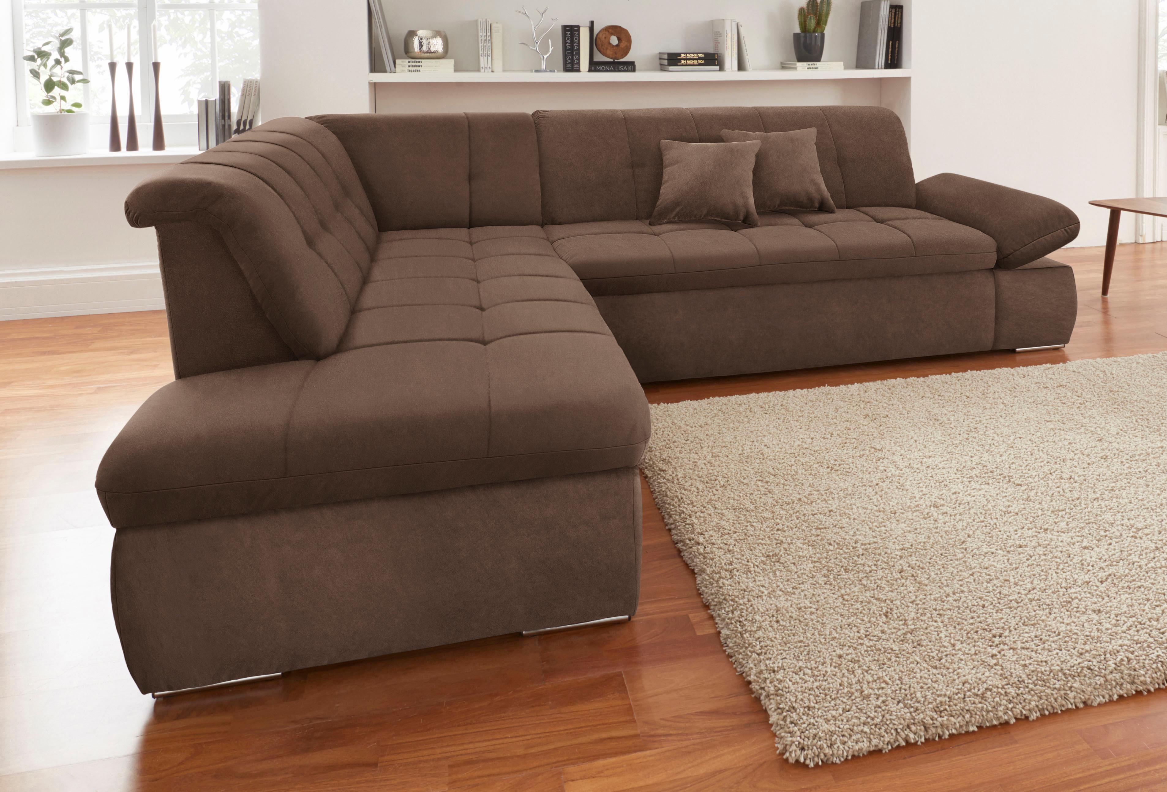 DOMO collection Ecksofa "NMORIC inkl. Zierkissen 273x216x80 cm L-Form" Ottomanen-Abschluss, wahlweise mit Bettfunktion und Armlehnverstellung