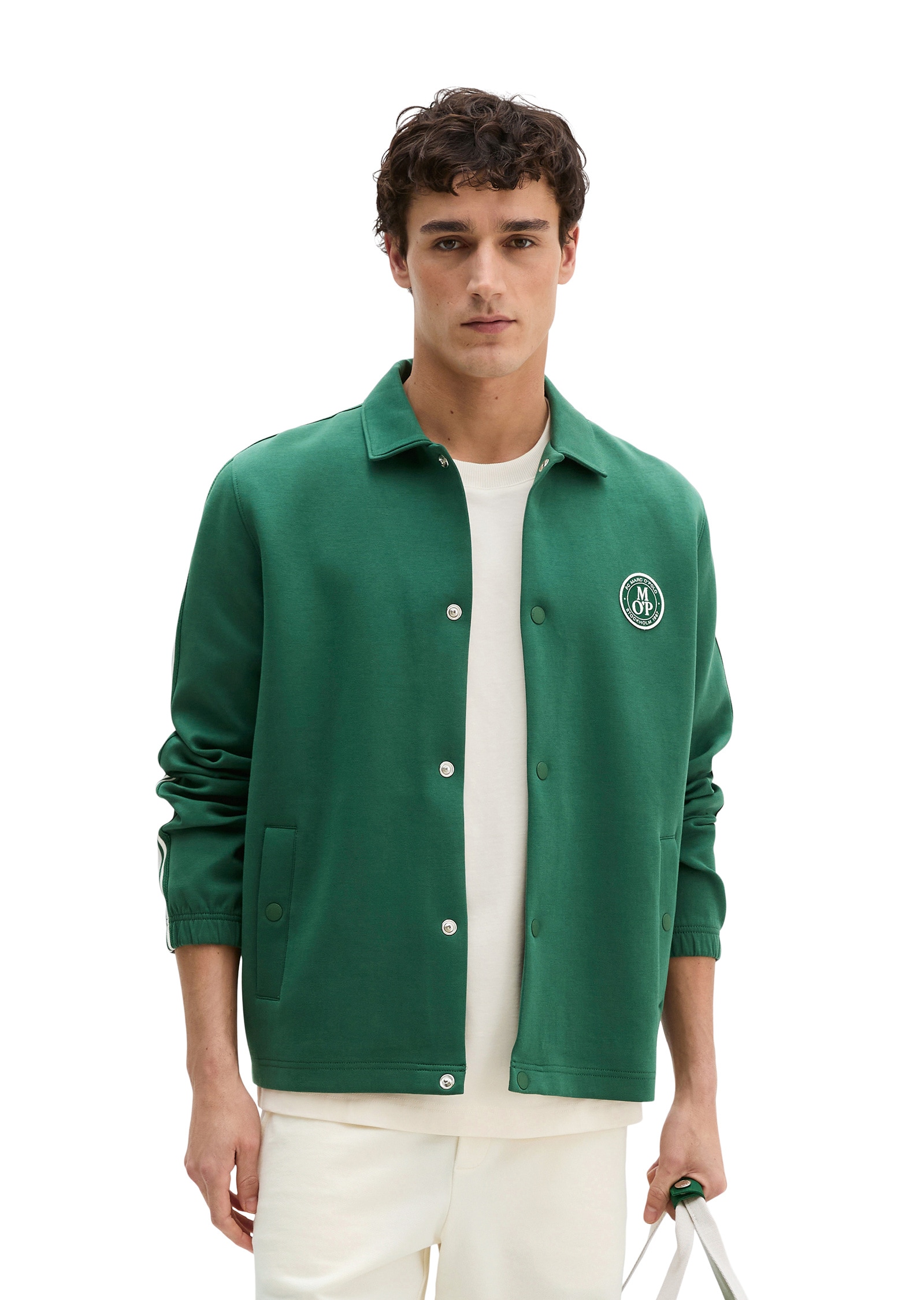 "Sweatjacke MARC O'POLO ""in Interlock-Scuba-Qualität"", Herren, Gr. L, ivy grün, Obermaterial: 75% Baumwolle, 20% Polyester, 5% Elasthan, unifarben