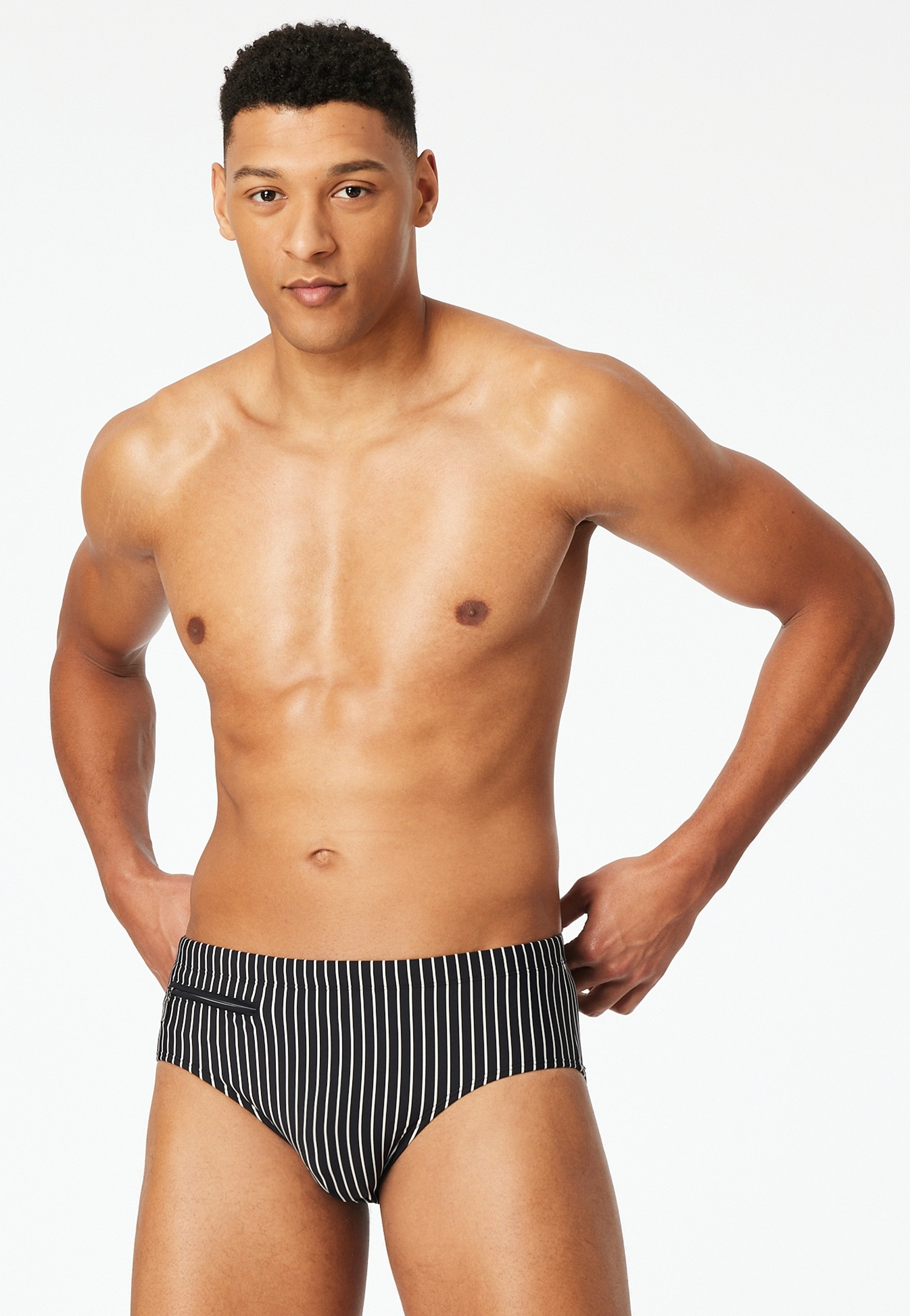 Thumbnail - Schiesser Badeslip "Aqua" mit kleiner RV-Tasche, Bindekordel am Bund, gestreift