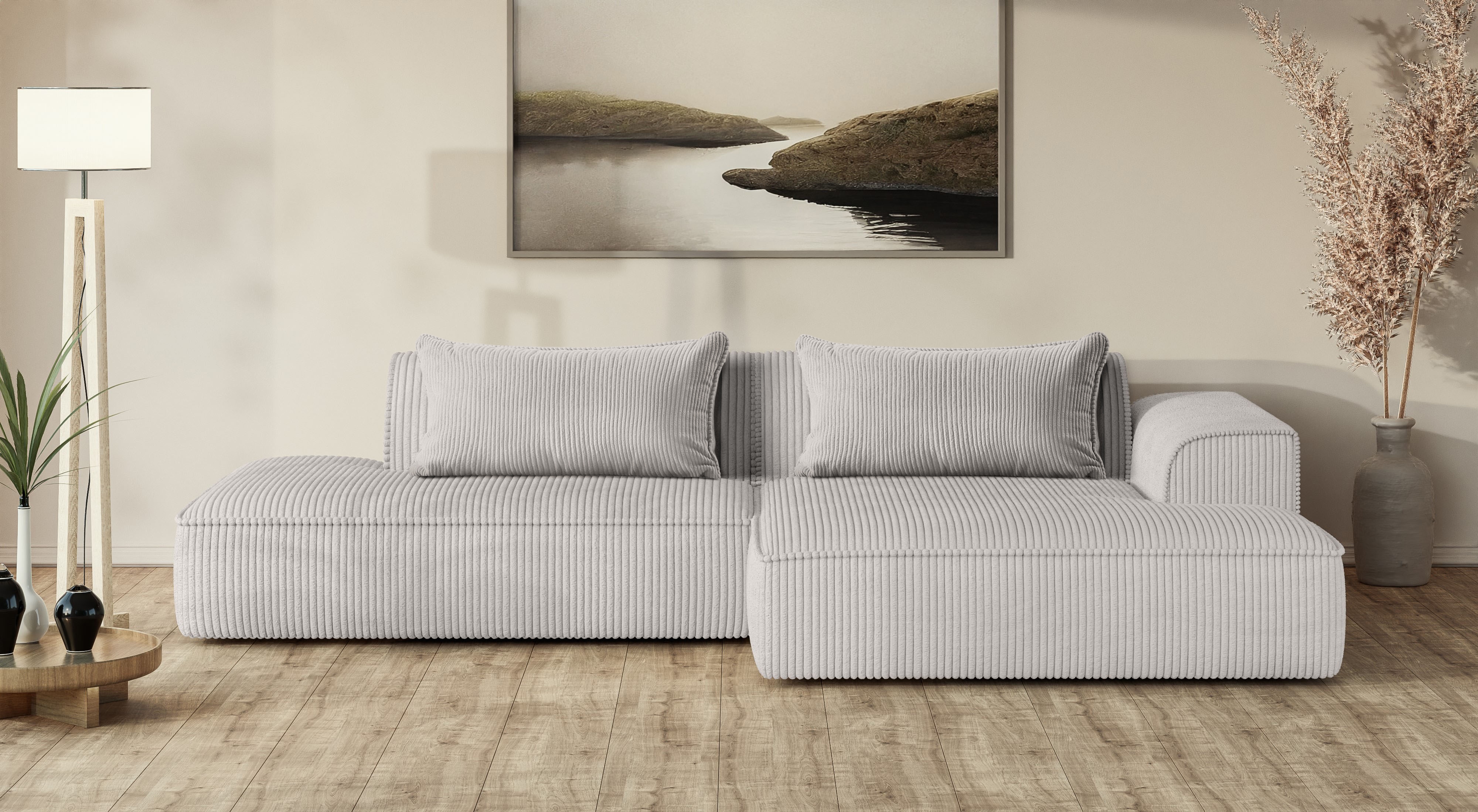exxpo - sofa fashion Ecksofa "Billund modernes Designsofa, bequem und elegant, Breite 294cm, L-Form" modern, L-form, Wellenfedern, inklusive 2x Nierenkissen