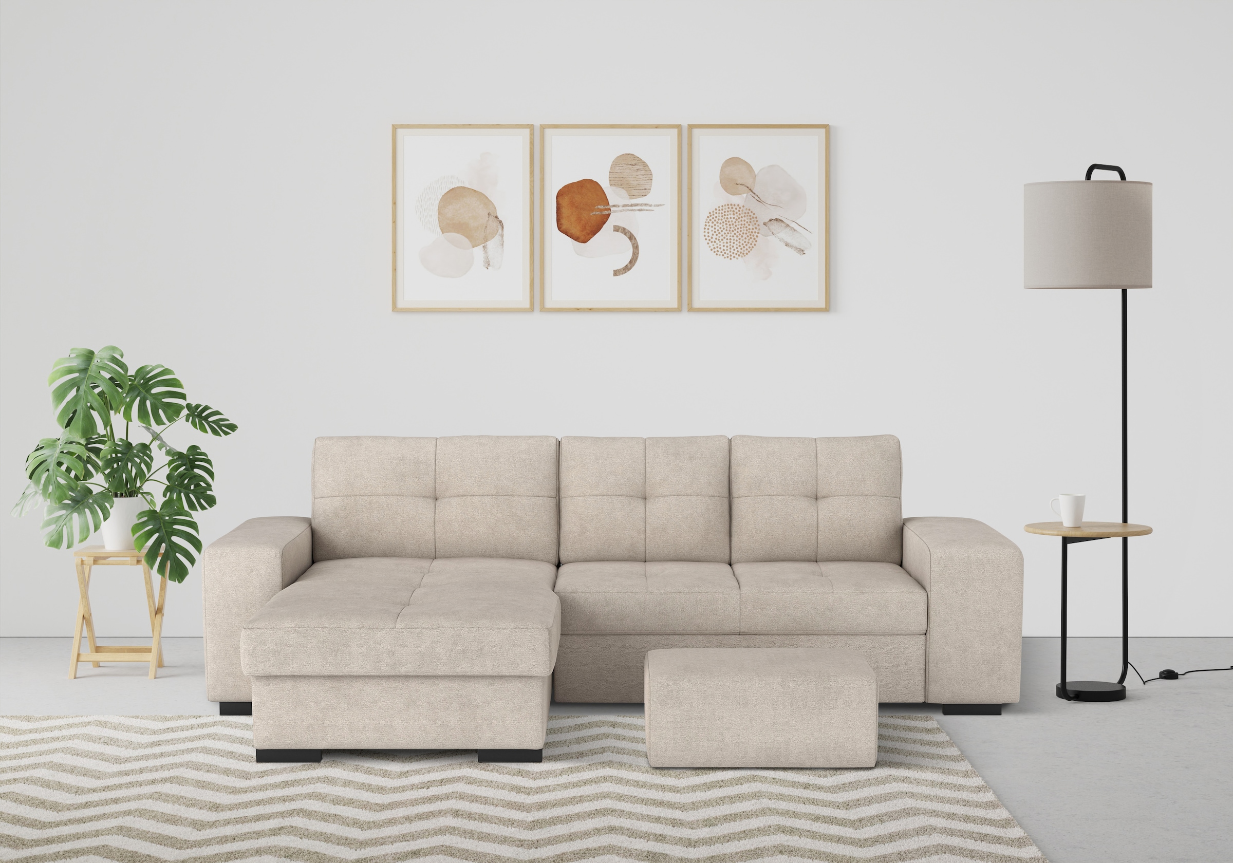 COTTA Ecksofa »Mattina L-Form«, inkl. Hocker, wahlweise mit Bettfunktion und Bettkasten