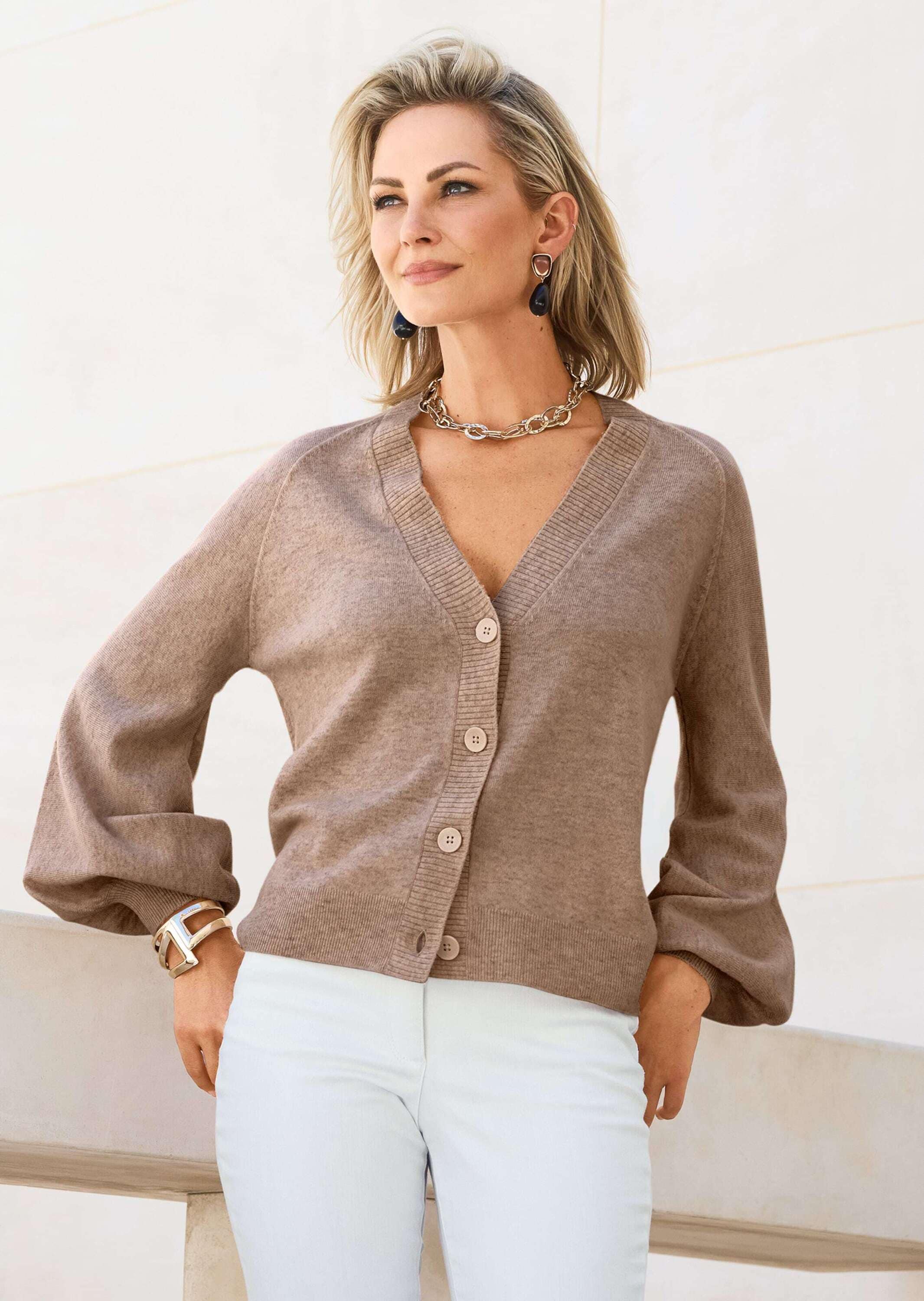 MADELEINE Strickjacke »Strickjacke Kaschmir-Cardigan mit Ballonärmeln«