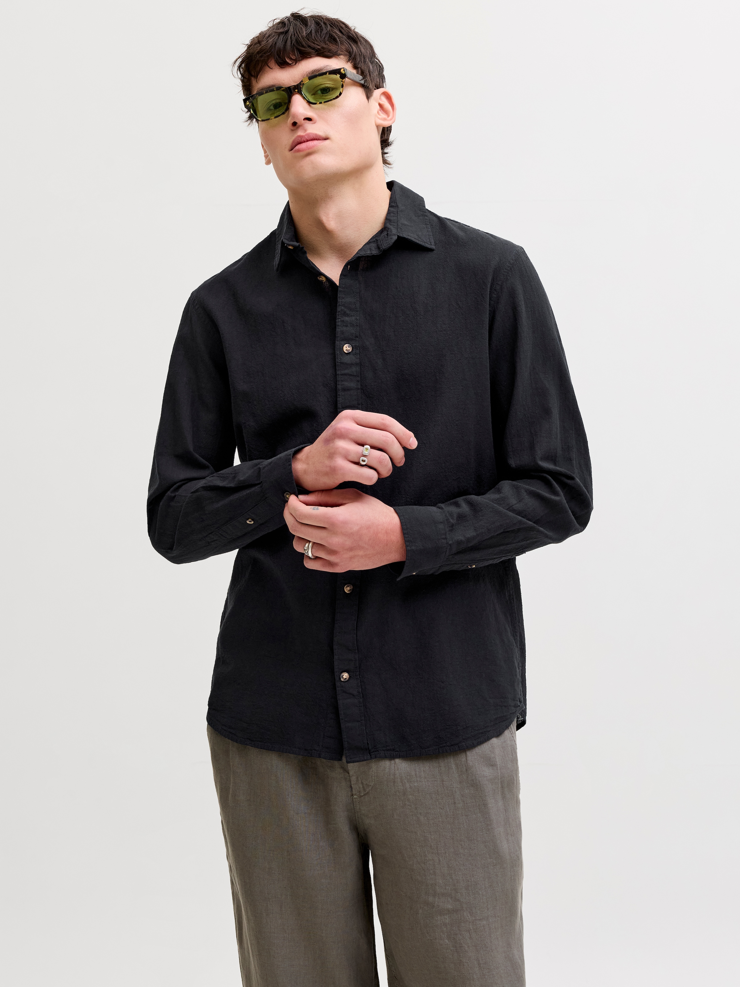 Jack & Jones Chemise à Manches Longues Esummer Linen Blend Black M Homme