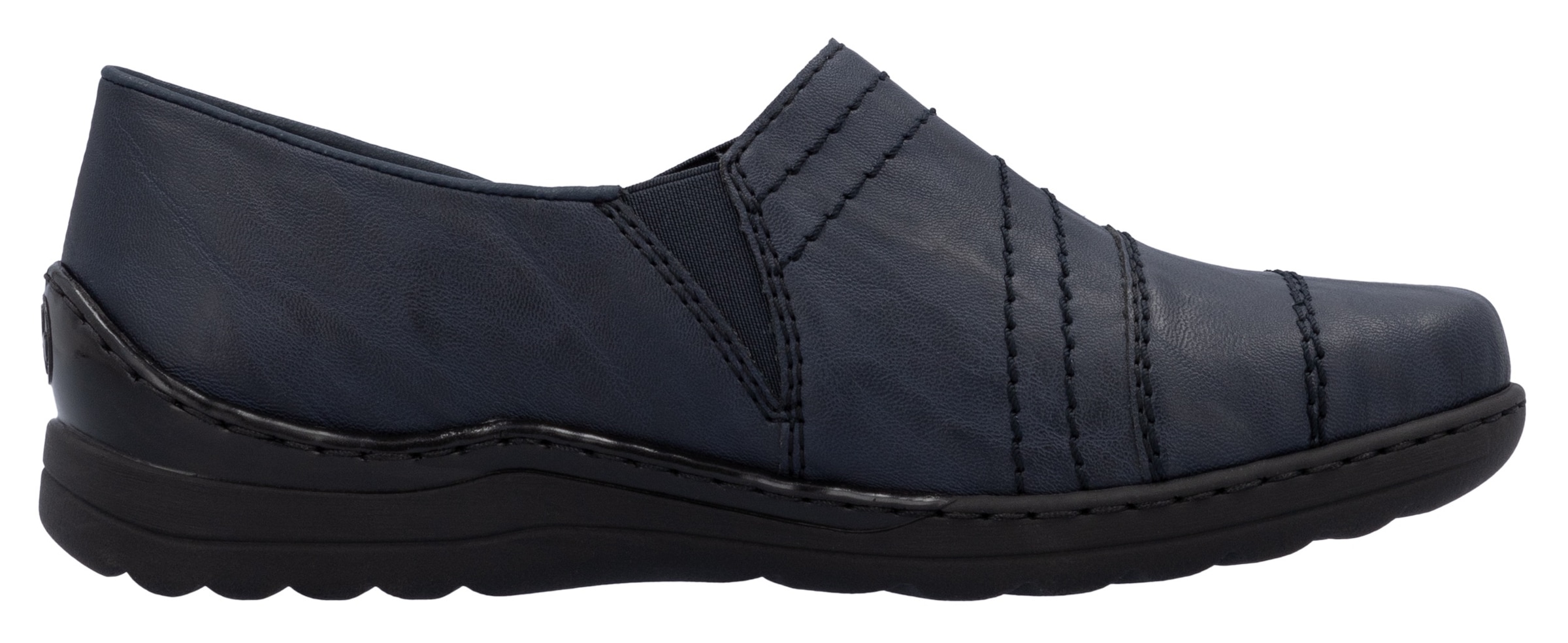 Rieker Slipper, Schlupfschuh, Halbschuh, Slip on mit Stretcheinsatz und Ziersteppung