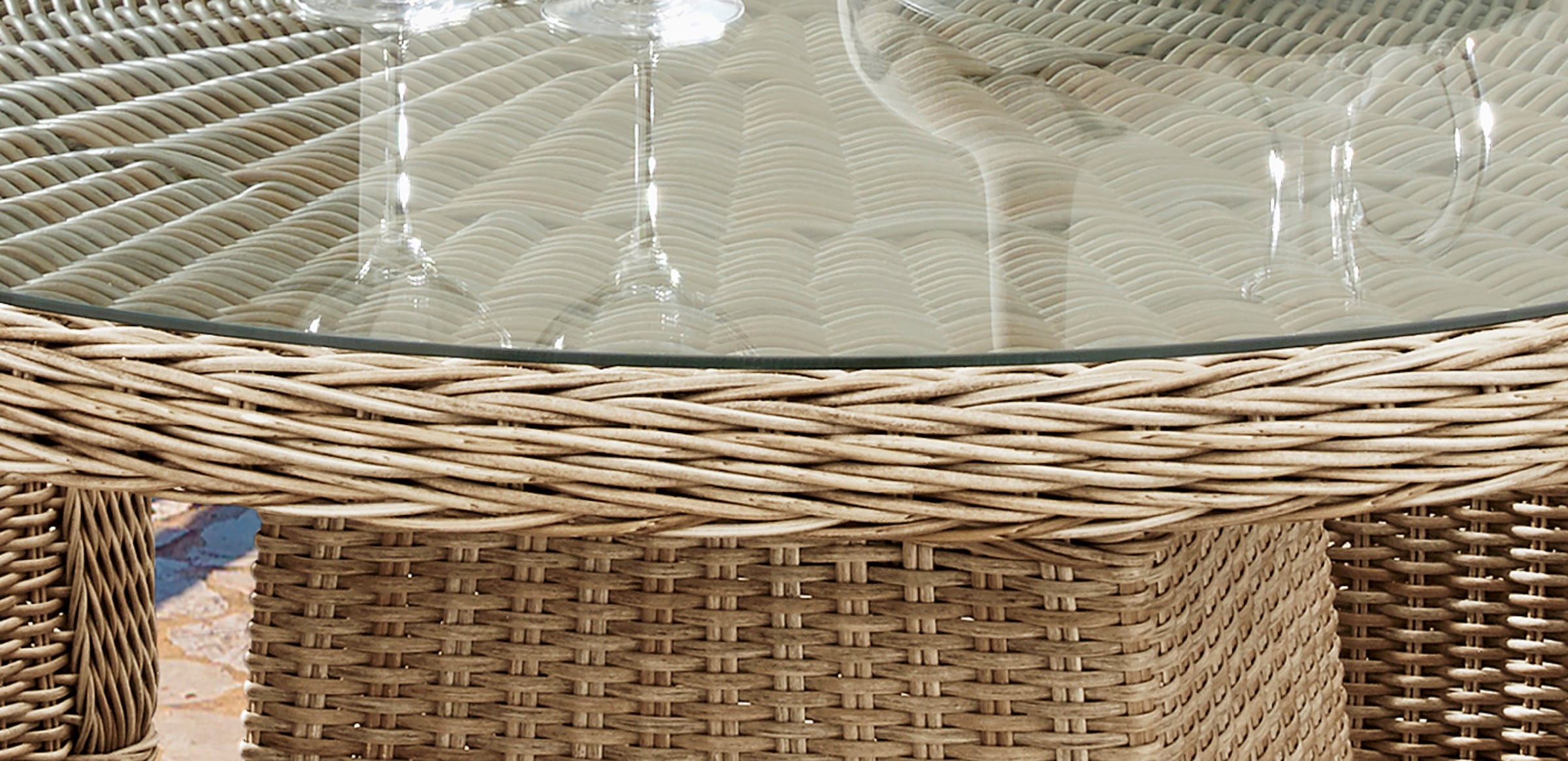 Destiny Gartentisch »LUNA Tisch«, (1x Tisch), Polyrattan, Ø 100x75 cm, mit aufgelegter Glasplatte, natur meliert
