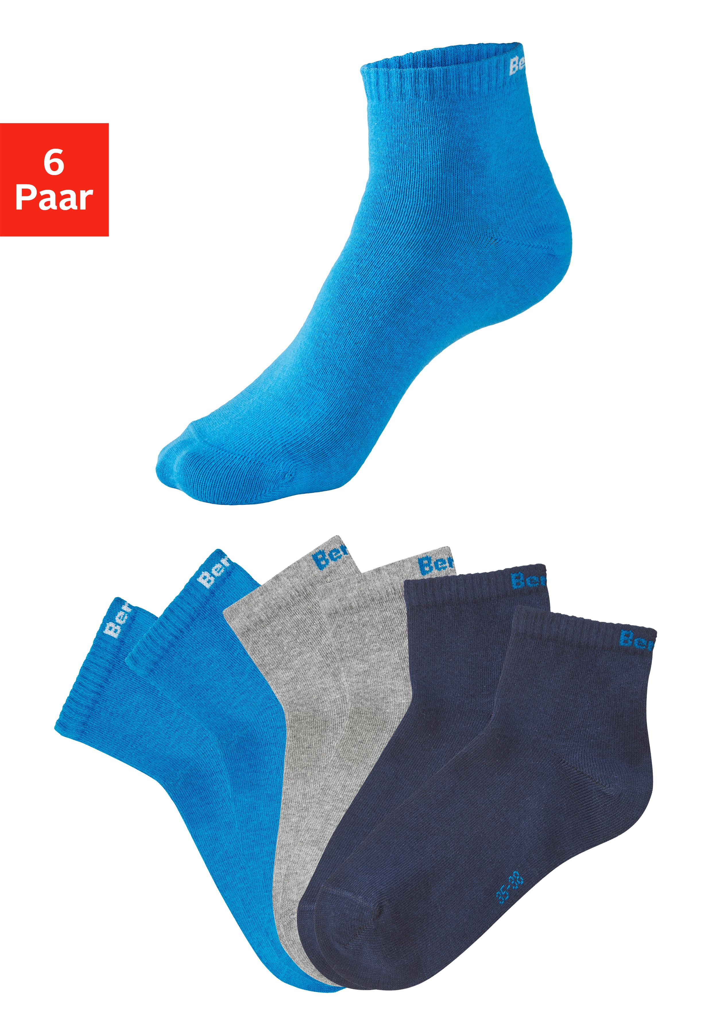 Bench. Kurzsocken "für Damen und Herren in Baumwollmischung, für Sport und Freizeit" Packung, 6 Paar tlg. mit klassischem Logoschriftzug, ohne Frottee