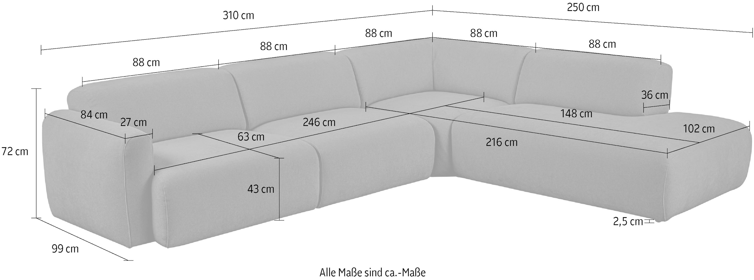 Home affaire Ecksofa »Myrland Wohnlandschaft« Breite 310 cm, L-Form, Chenille, Easy Clean Stoff, mit Kaltschaum