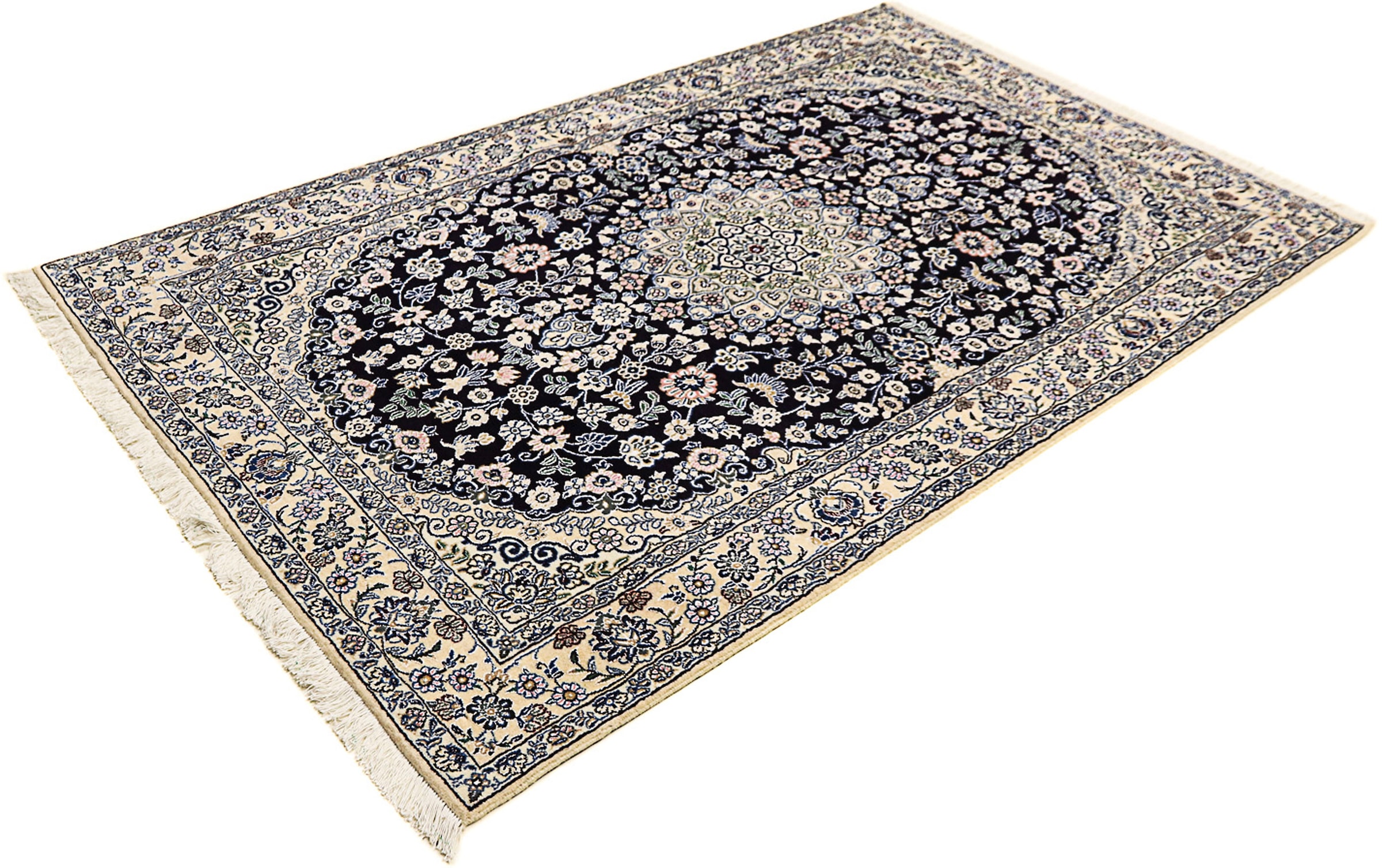 morgenland Orientteppich "Perser - Nain - Royal - 204 x 128 cm - dunkelblau", rechteckig, 10 mm Höhe, Wohnzimmer, Handge