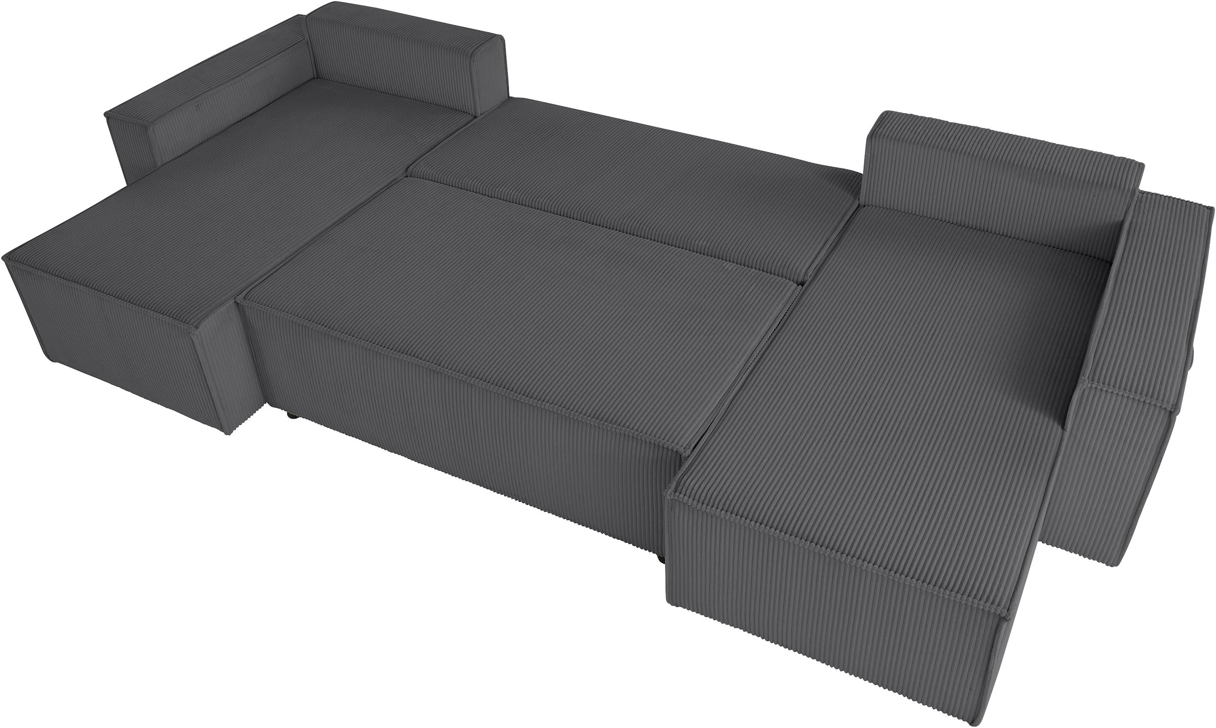 OTTO home Wohnlandschaft »CASSI, 311 cm, U-Form, Schlafsofa, Dauerschläfer, Boxspringfederung«, Schlaffunktion (133/270cm), Bettkasten, Seitentaschen, Cord-Bezug