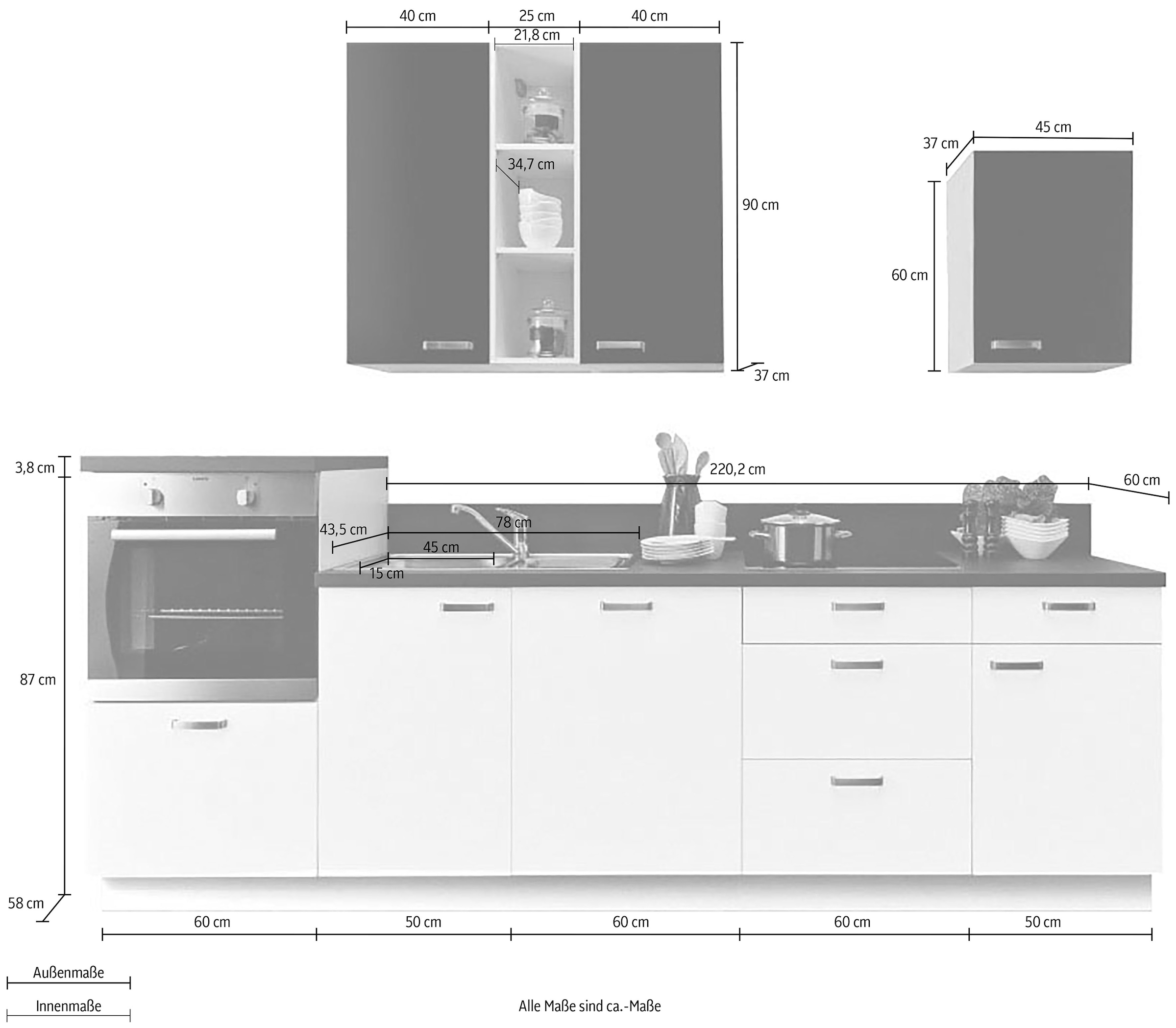 KOCHSTATION Küchenzeile »"KS-Bari"«, mit Soft-Close-Funktion und Vollauszügen, vormontiert, Breite 280 cm