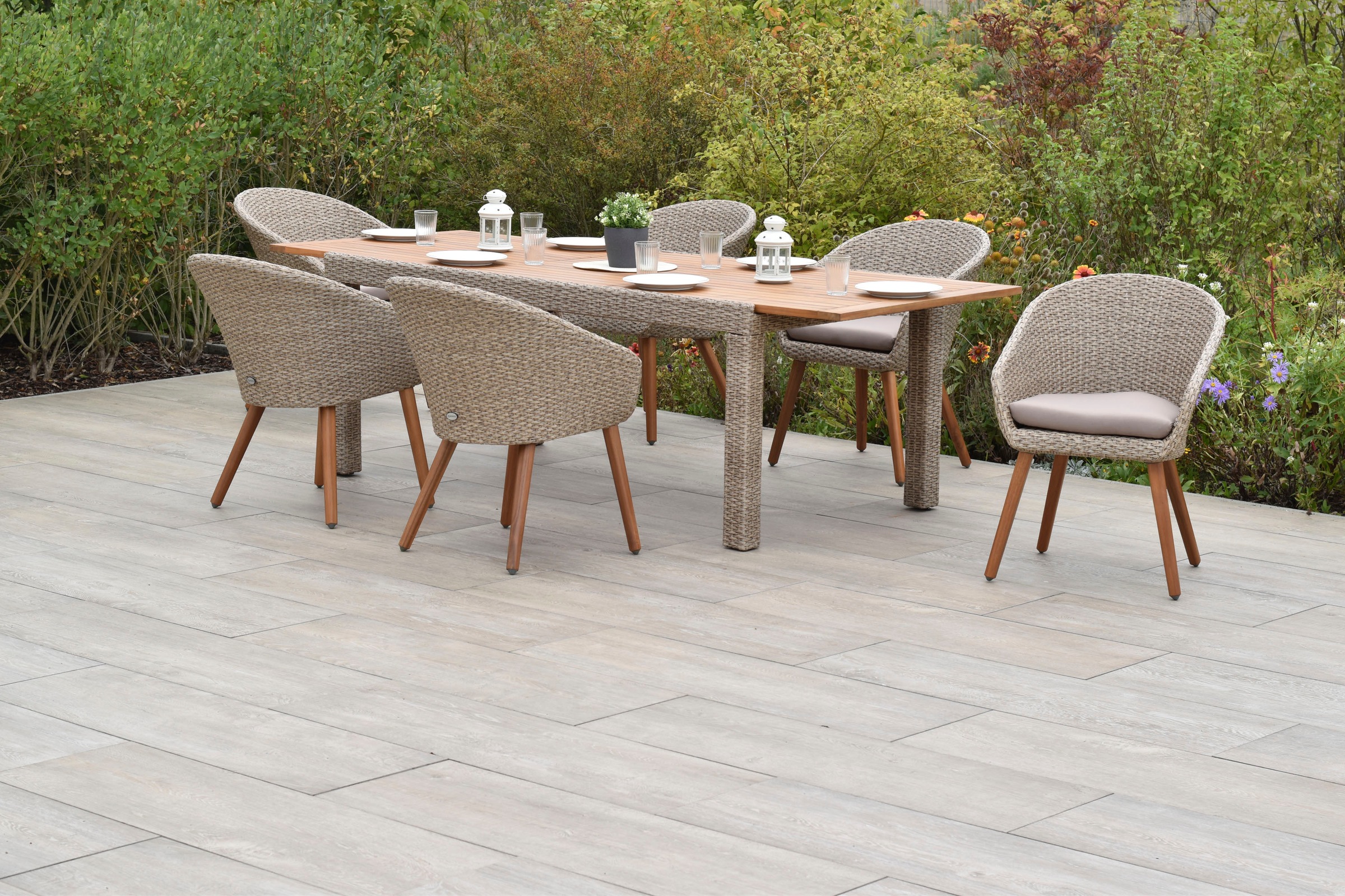 MERXX Garten-Essgruppe »»Arrone««, (Set, 7 tlg.), Sesselbeine aus Akazienholz
