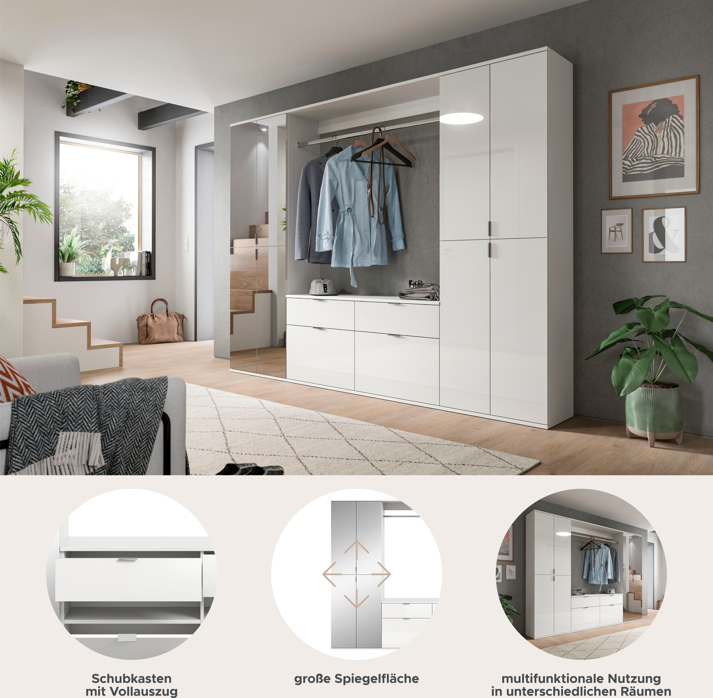 Thumbnail - Home affaire Garderoben-Set "Trondheim, Breite 243 cm, 5-teilig, bestehend aus:" Set, 4 Stk. tlg.