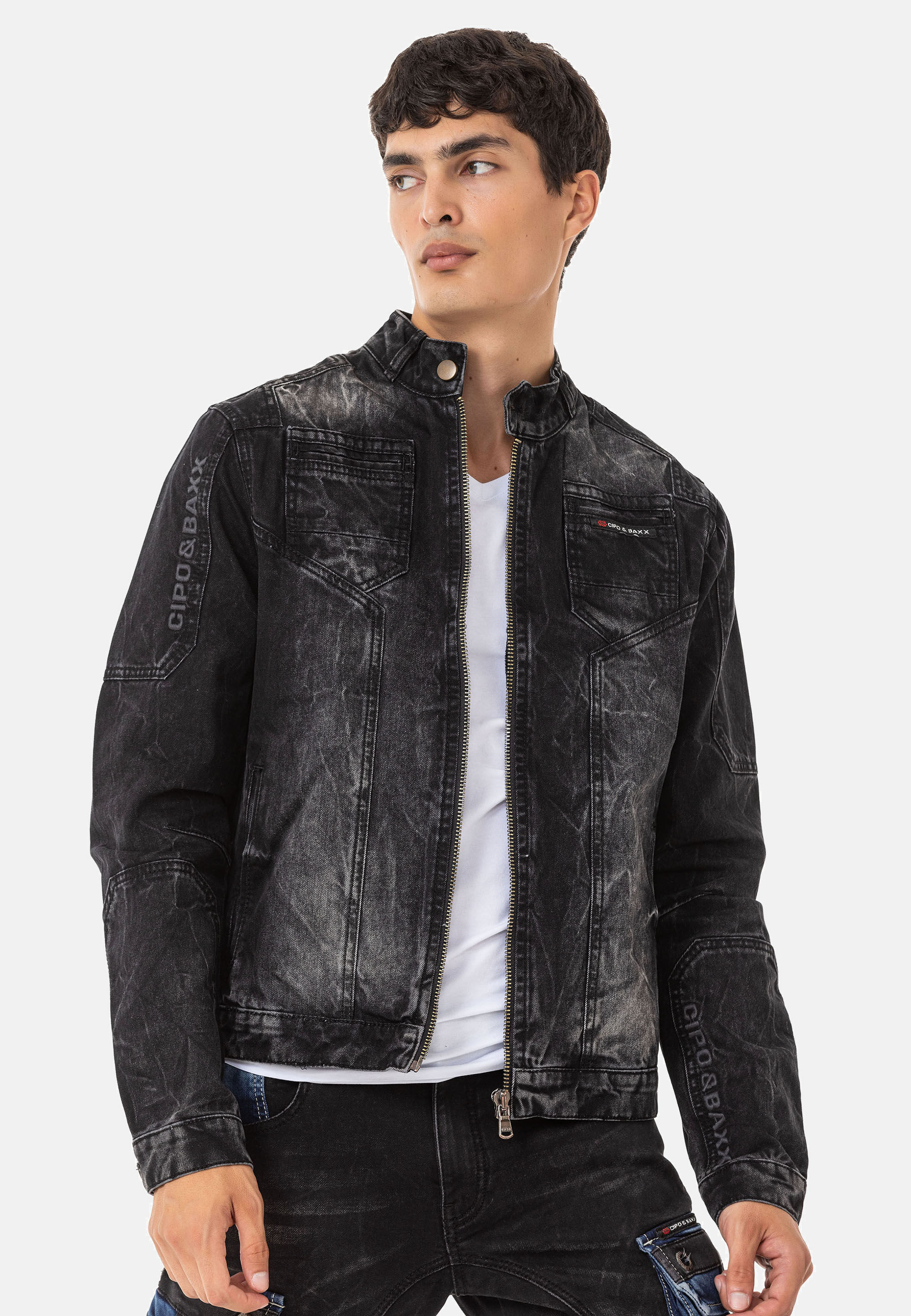 Cipo & Baxx Bikerjacke "CJ299" ohne Kapuze Cooler Used-Look für einen authentischen Vintage-Stil
