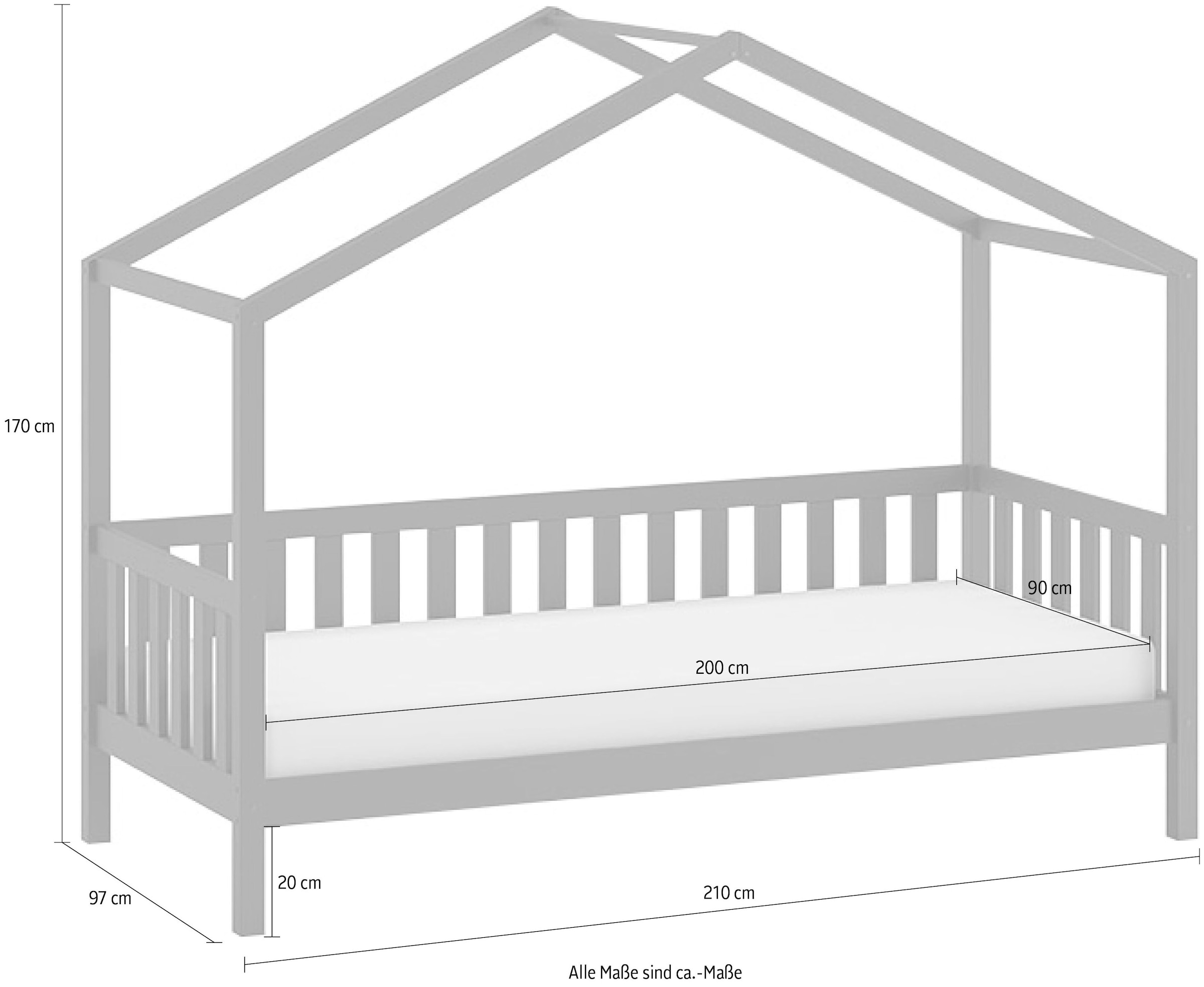 Vipack Hausbett »Dallas«, (Made in Europe), 90x200 cm, inkl. Rolllattenrost, Kiefer anthrazit,mit o. Bettschublade