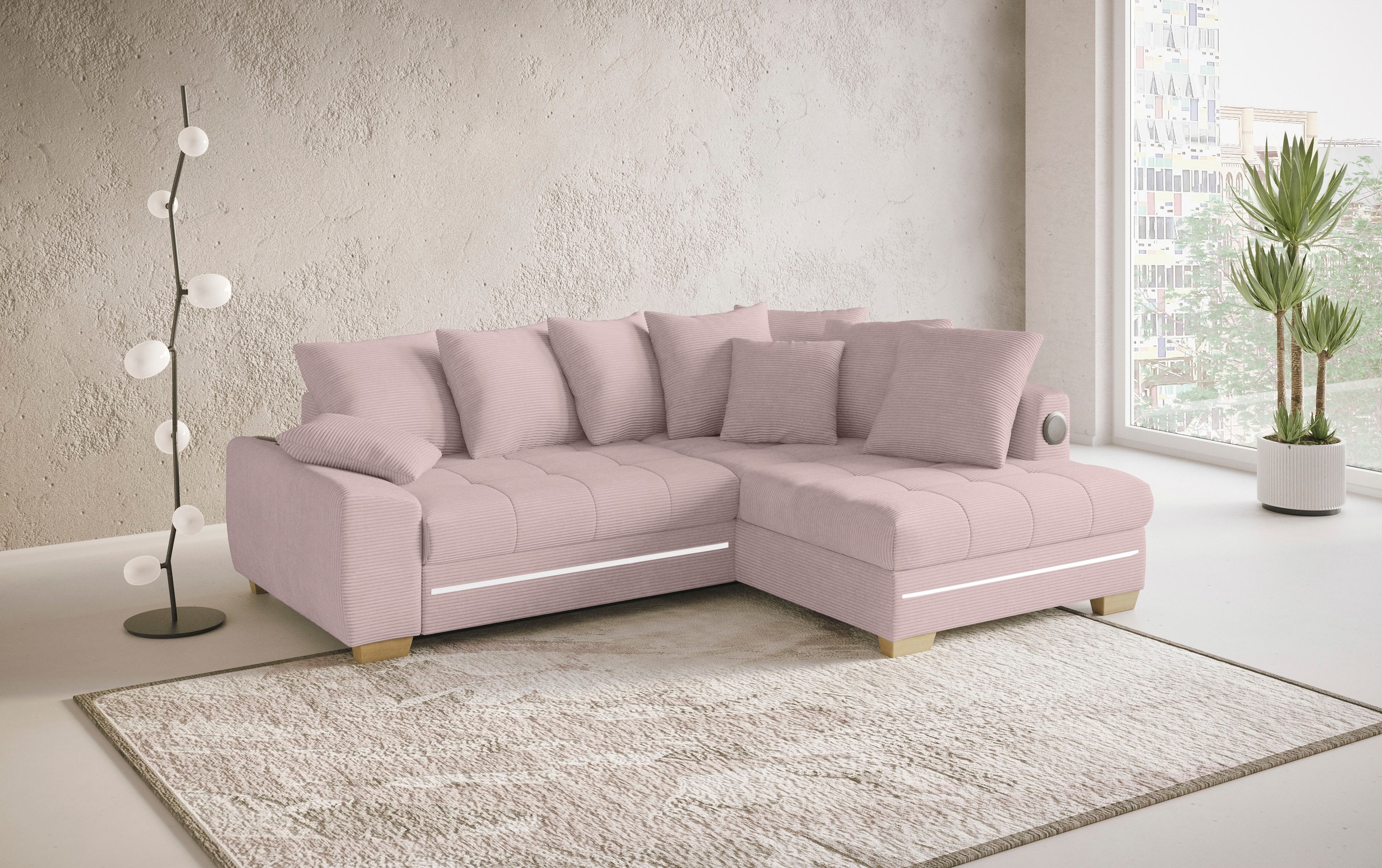 Mr. Couch Ecksofa »Nikita II, L-Form«, mit Kaltschaum, RGB-LED, Soundsystem, wahlweise mit Bett, Bettkasten