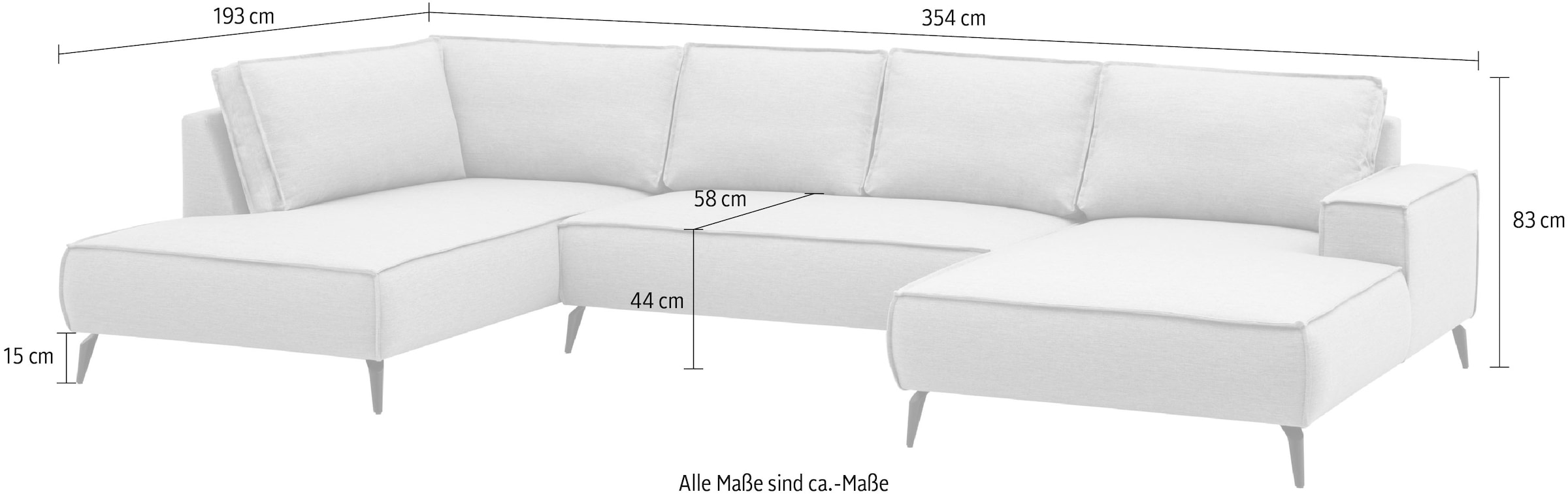 Home affaire Wohnlandschaft »Tvinnu, moderne U-Form, Couch in Cord oder Webstoff in Leinenoptik« Recamiere rechts/links, schwarze Metallfüße, bequeme Sitz-/Liegefläche