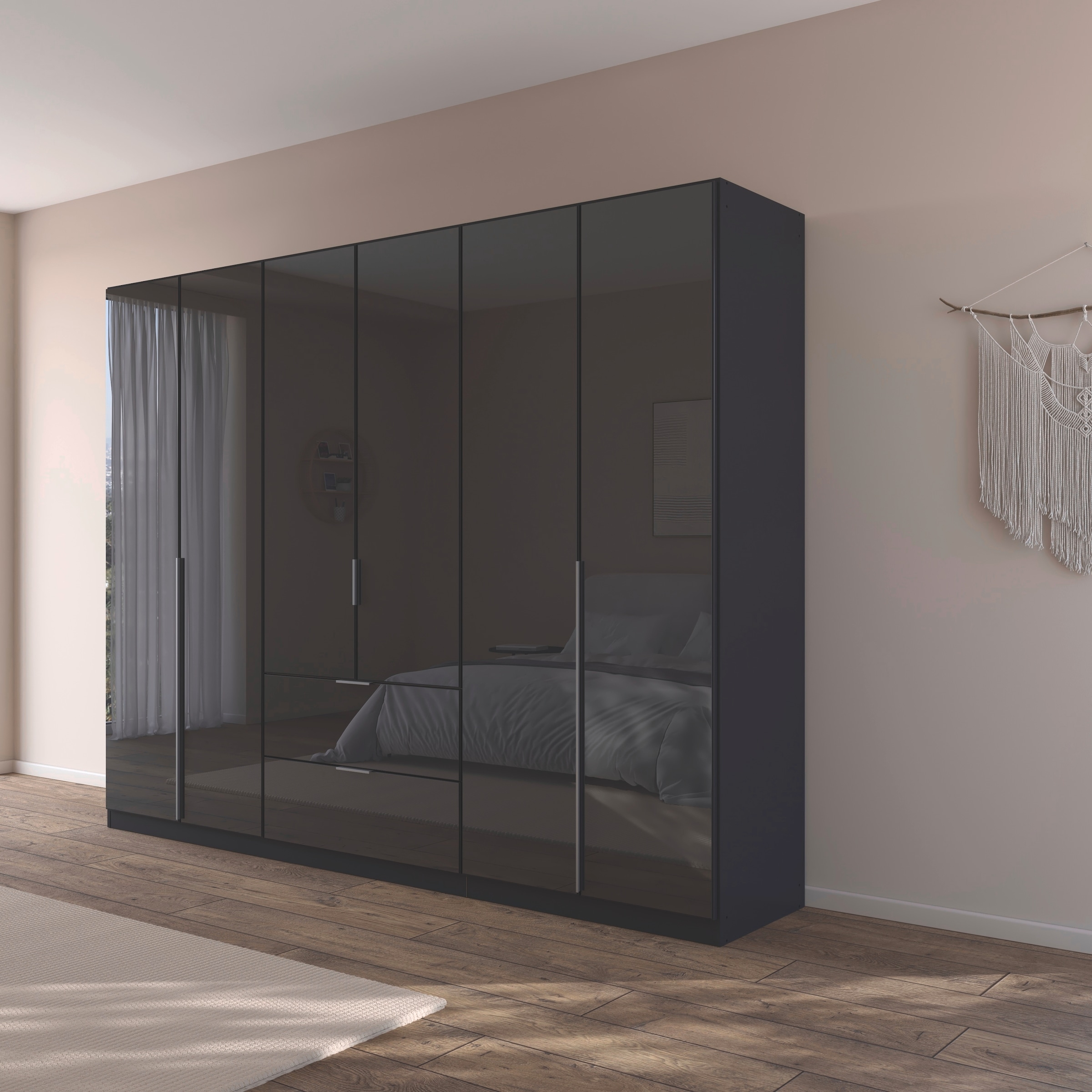 rauch Drehtürenschrank »Kleiderschrank Kleiderschränke Schrank Garderobe AGORDO mit Glasfront«, (in zwei Griff-Farben mit Glasfront), mit Außenschubkästen, in 6 Breiten und 2 Höhen MADE IN GERMANY