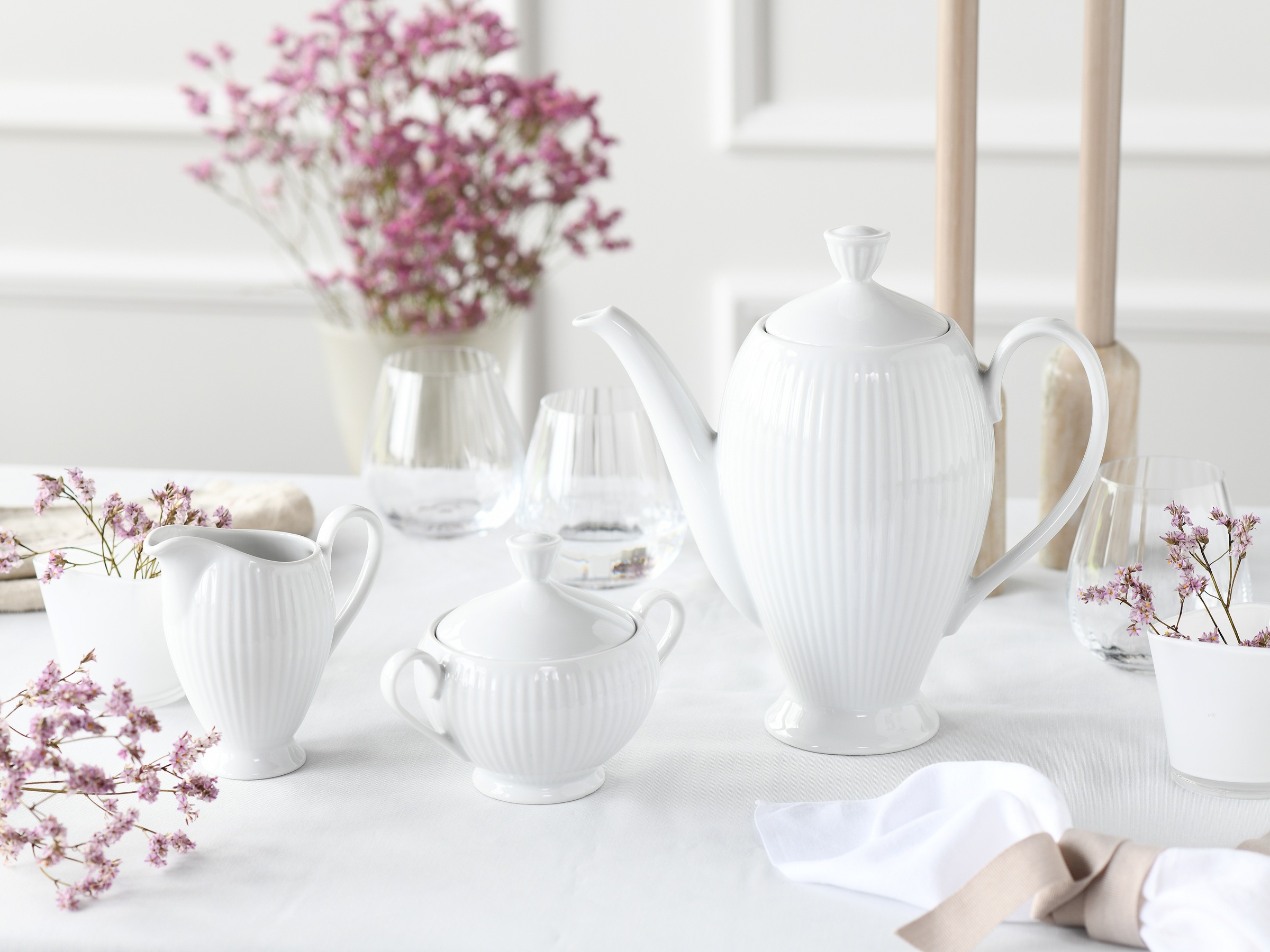 CreaTable Kaffeeservice »Valencia Weiß, Kaffeegarnitur 3-tlg«, (Set, 3 tlg.), Elegant, Boho Chic