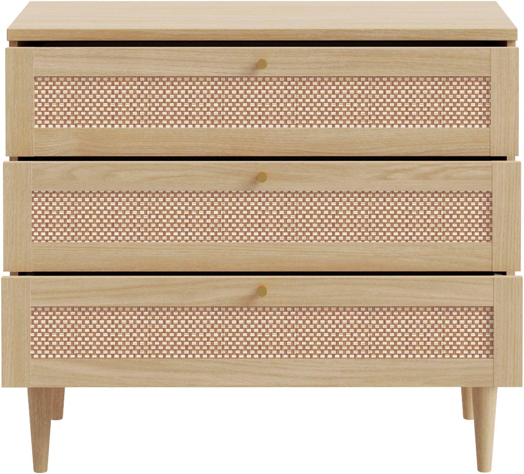 OTTO home Kommode »ELLIAN mit Wiener Geflechtoptik, 3 Schubkästen« Holzfüße, Metallgriffe, Made in EU, viel Stauraum