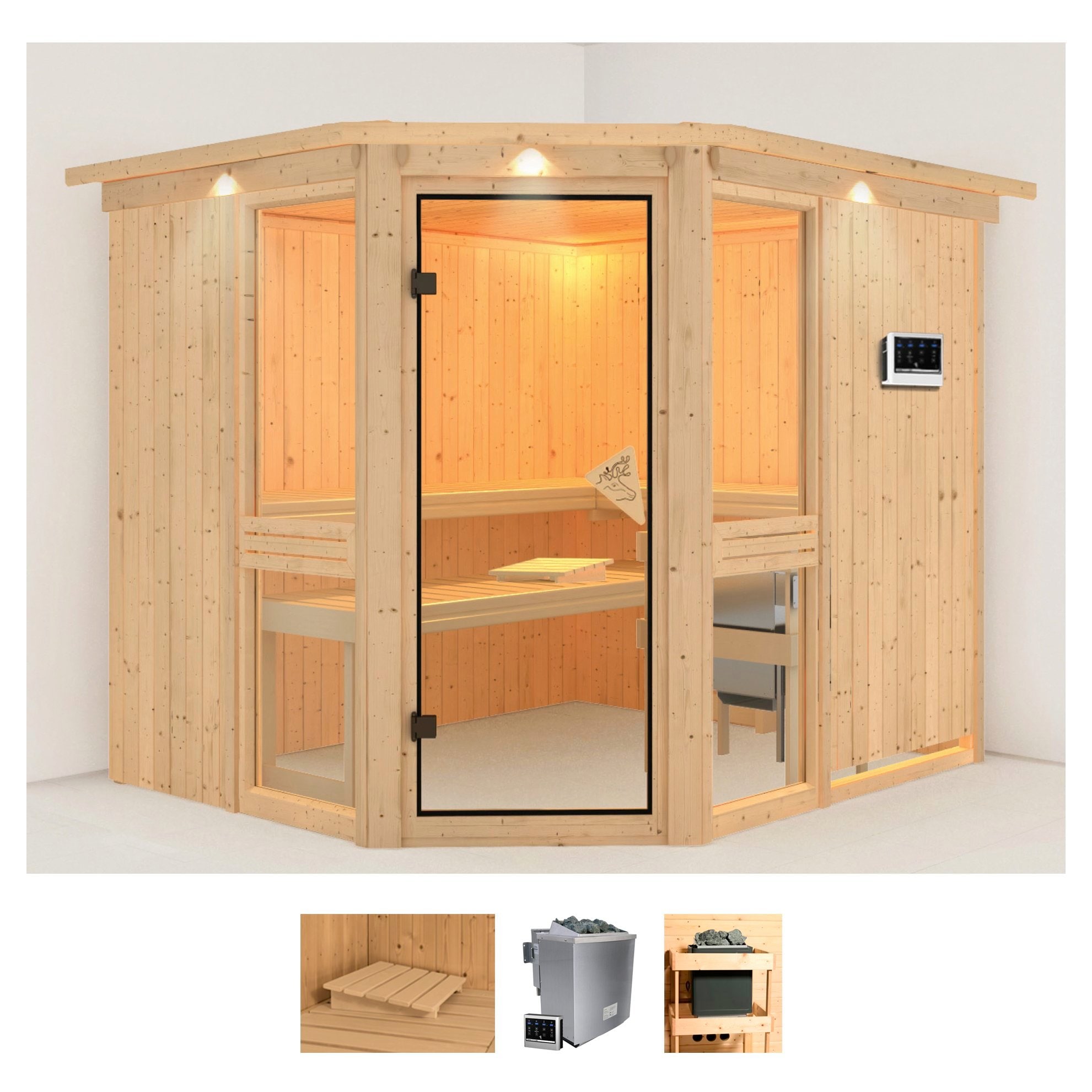 Karibu Sauna "Aline 3" Set, Ofen 9 kW Bio externe Strg easy