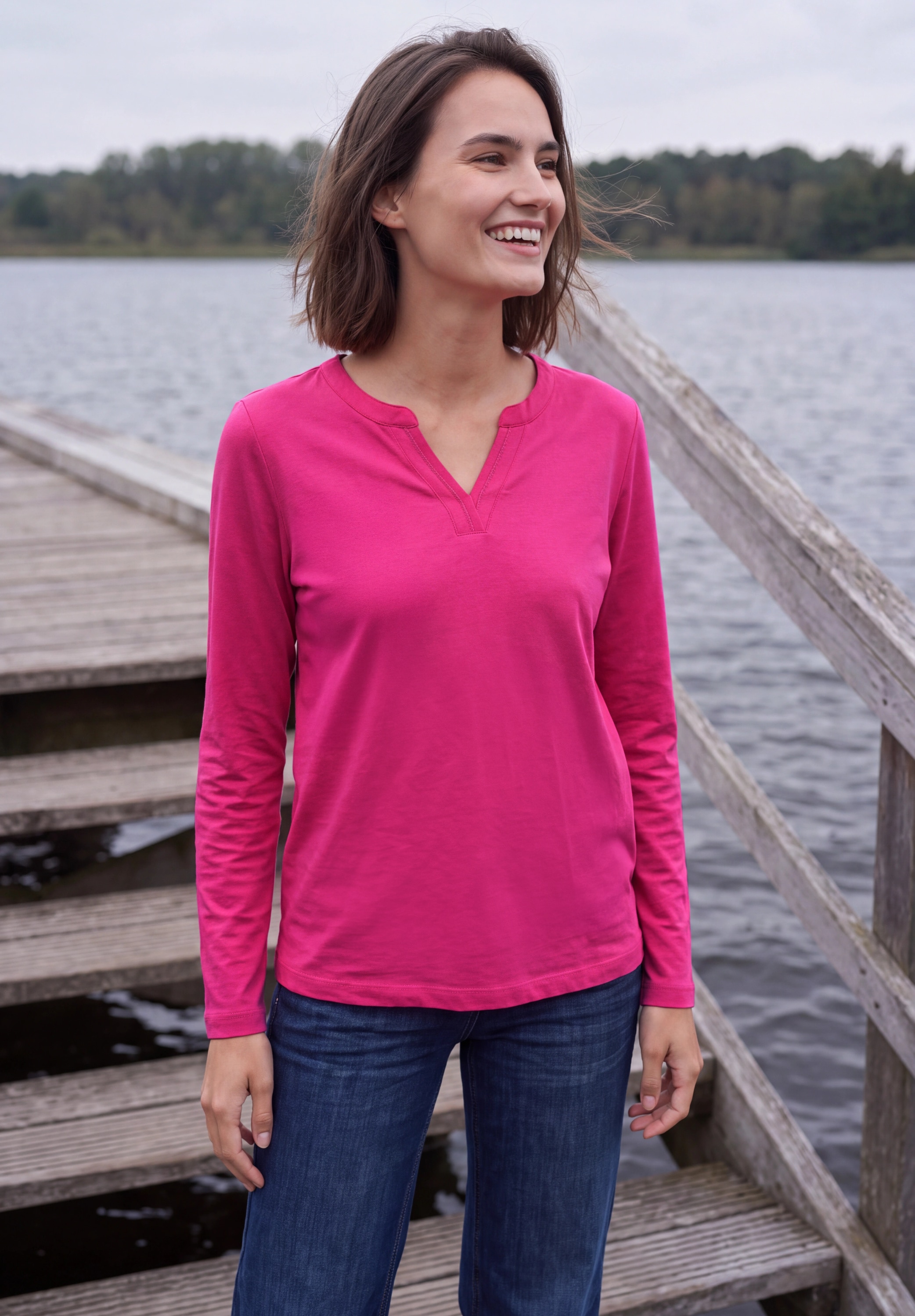 Cecil T-Shirt mit Split Neck im Tunika-Look