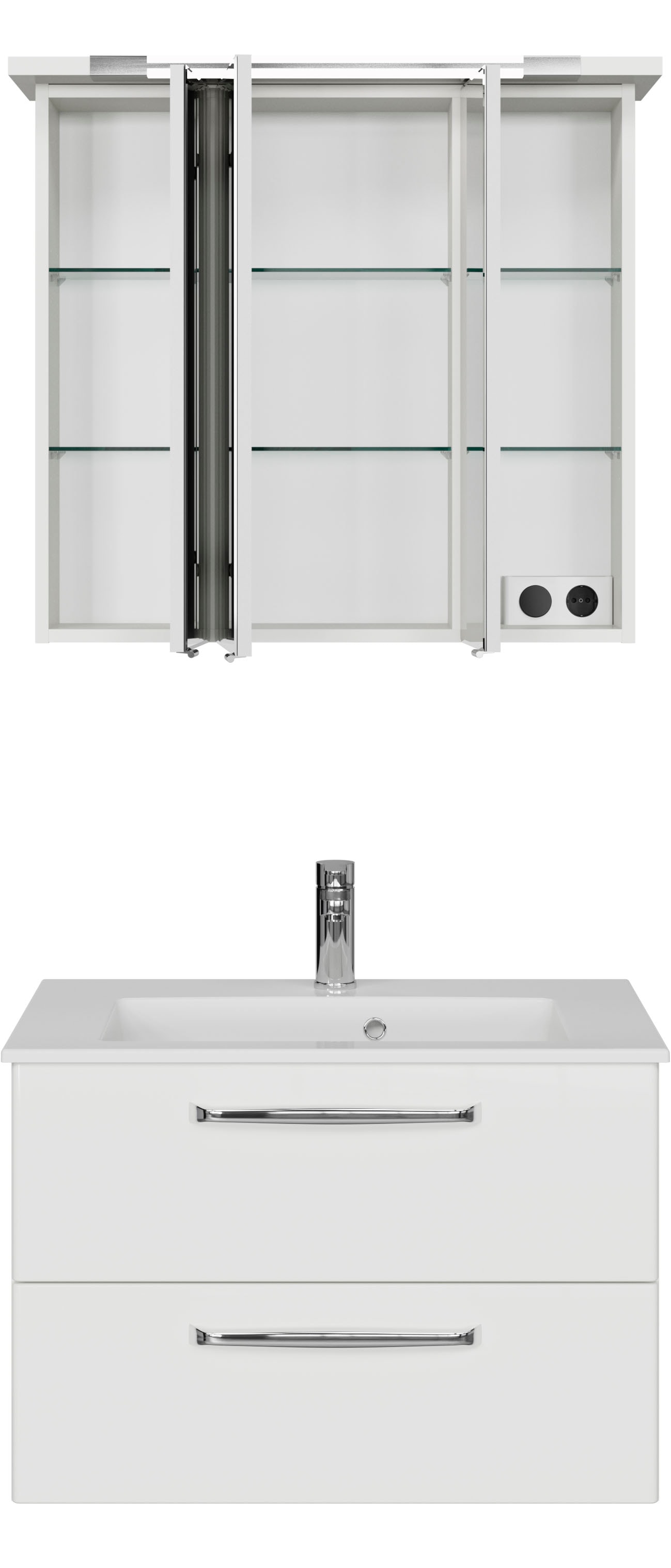 Saphir Badmöbel-Set »Trentino 2-tlg. Mineralmarmor-Waschtisch,Spiegelschrank mit LED-Profil«, (3 St.), Badmöbel-Set 77cm breit, inkl. Türdämpfer, 3 Türen, 2 Auszügen