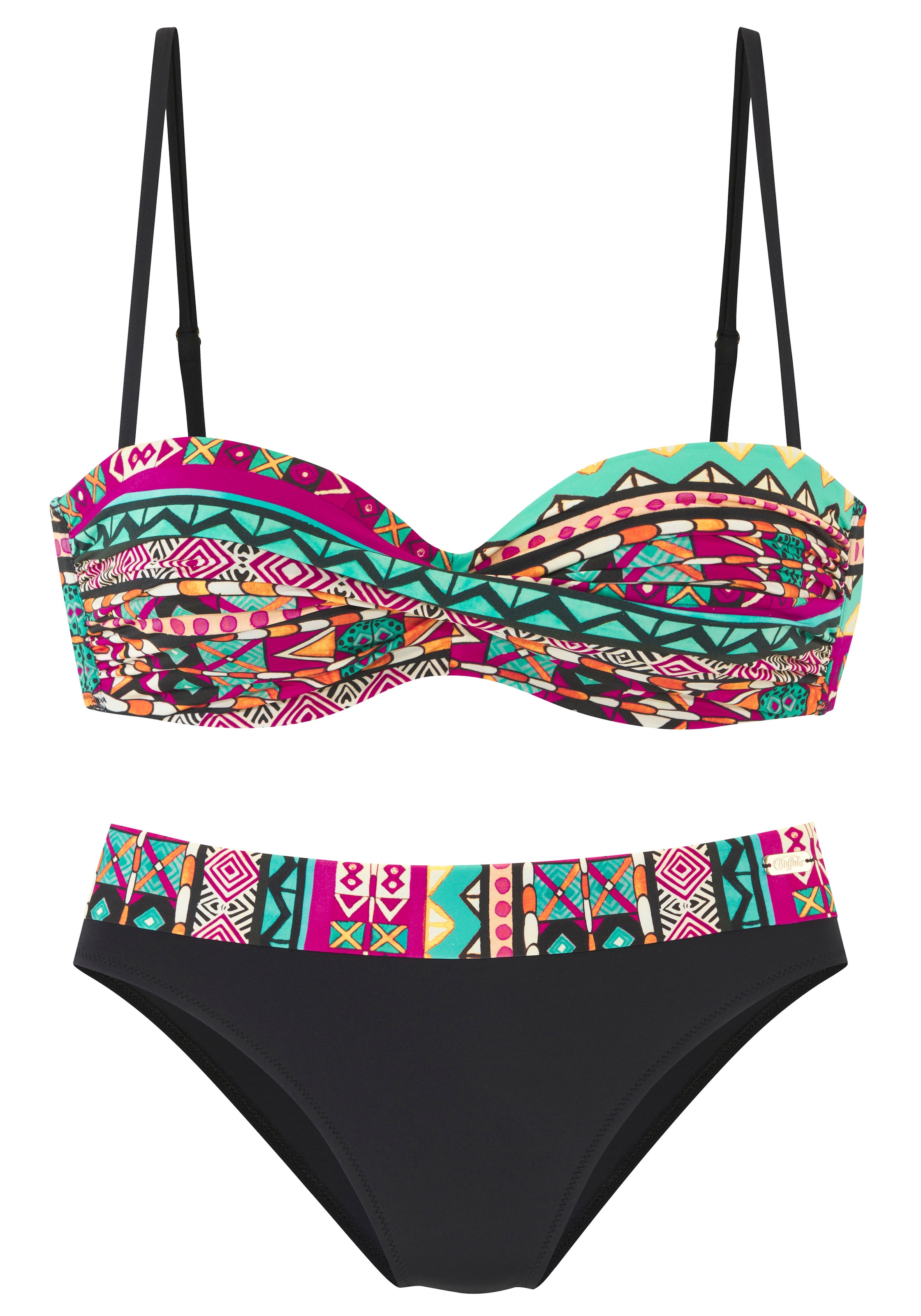 Bügel-Bandeau-Bikini, mit buntem Ethno-Print