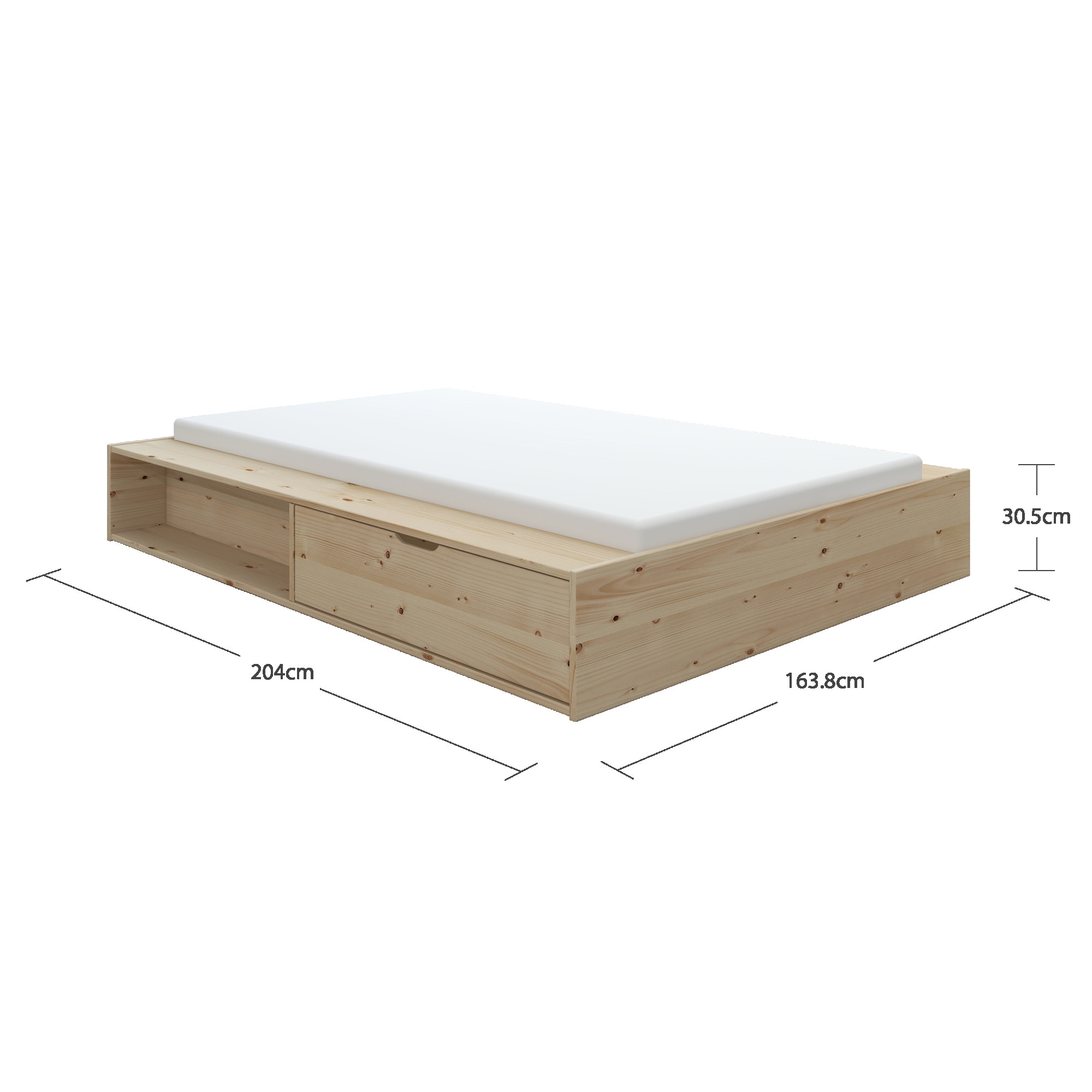 Home affaire Stauraumbett »Erno, Massivholzbett, Futonbett, 275KG belastbar«, (Breite/ Belastbarkeit: 120cm/275 KG, 180cm/275 KG), mit Lattenrost, Massivholz, FSC® zertifiziert, viel Stauraum + Ablagen
