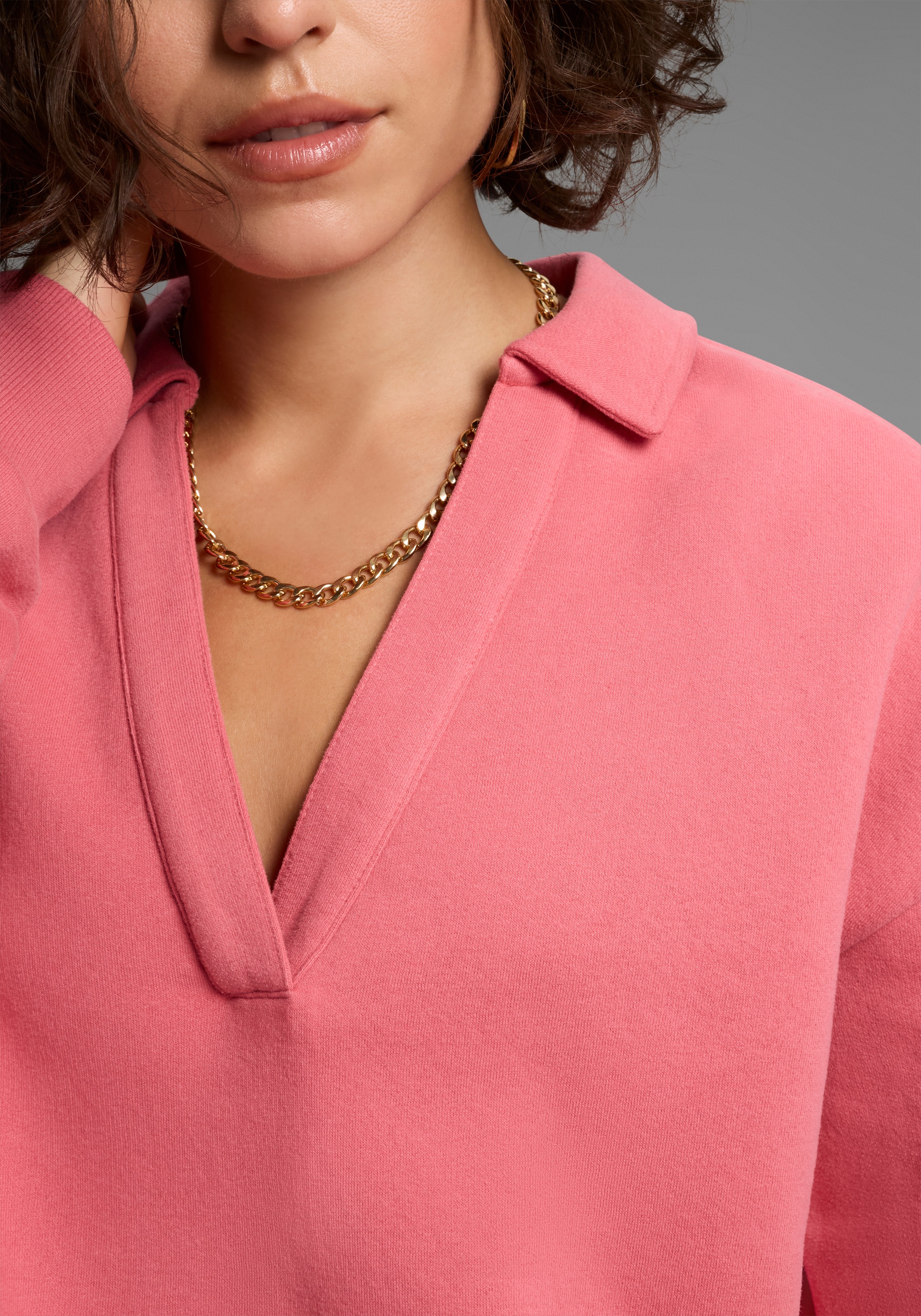 Thumbnail - Laura Scott Sweatshirt, Weiche Baumwollmischung mit V-Ausschnitt und Kordel am Saum