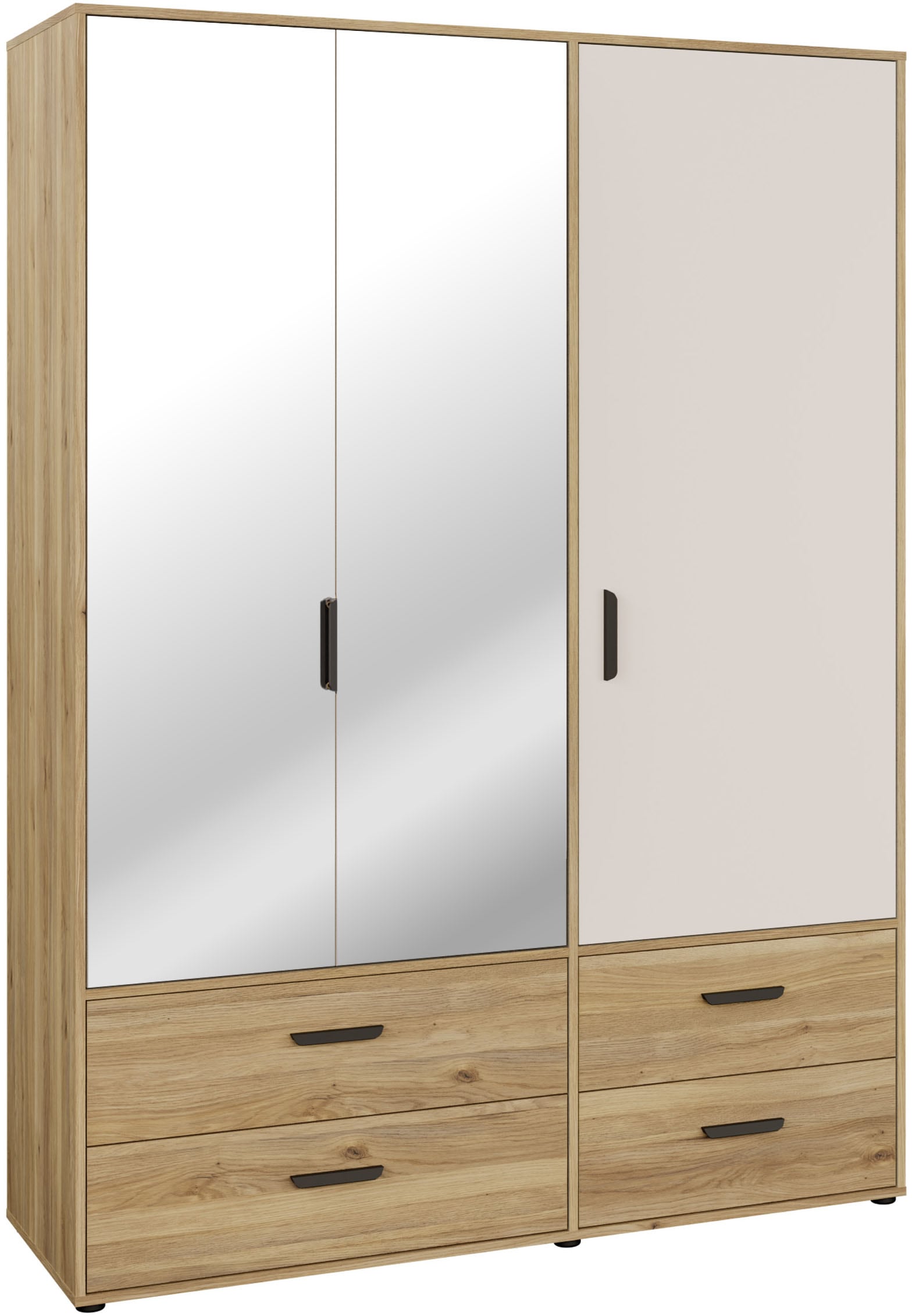 FORTE Drehtürenschrank "Schrank mit Spiegel, zeitloses Design, 3türig" viel Stauraum, Schubladen, Spiegeltürenm Höhe 200 cm