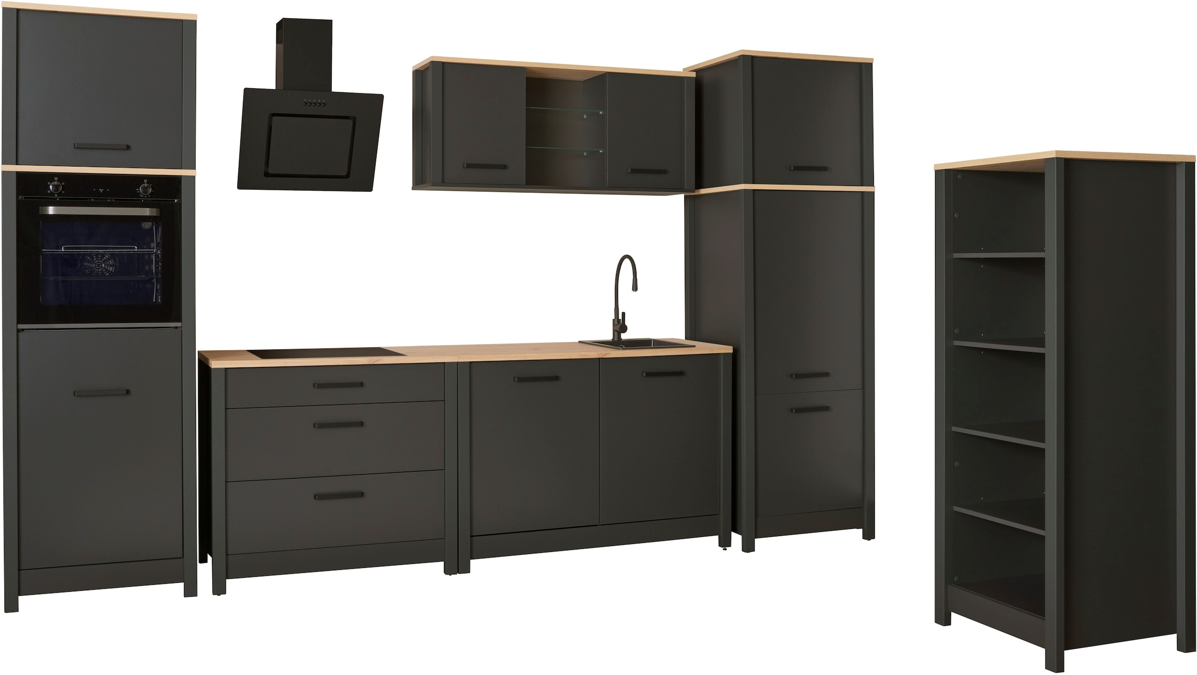Inter Link Küchenzeile "Pienza, Einbauküche, Küchenblock, Küchenmodul, Kompaktküche" Ohne E-Geräte für Spülmaschine Kochfeld Backofen Kühlschrank B: 430 cm