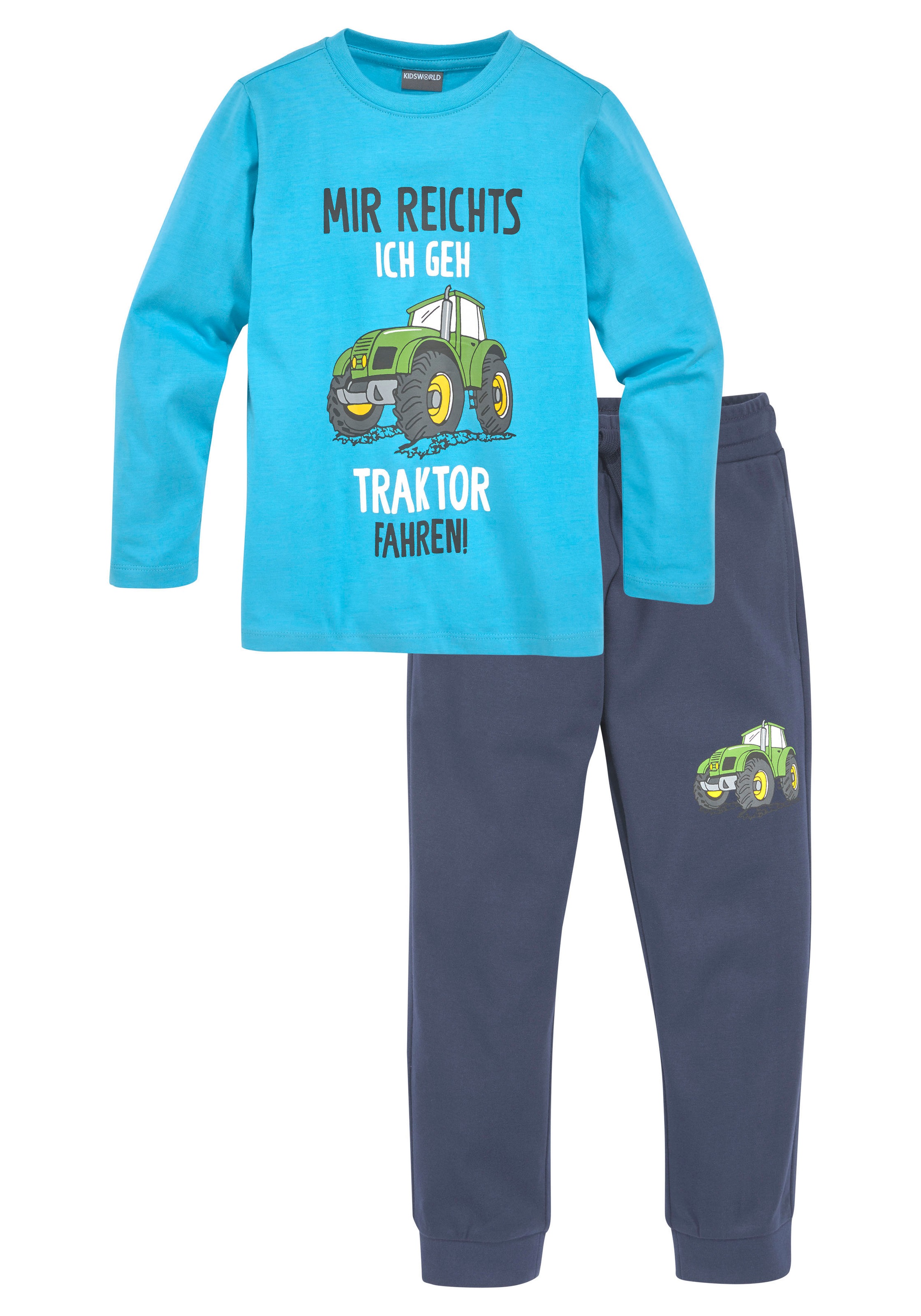 KIDSWORLD Jungen Shirt & Hose "2tlg. Set Langarmshirt + Hose", blau, Gr. 116, bedruckt, Interlock, Obermaterial: 100% Baumwolle. Obermaterial Hose: