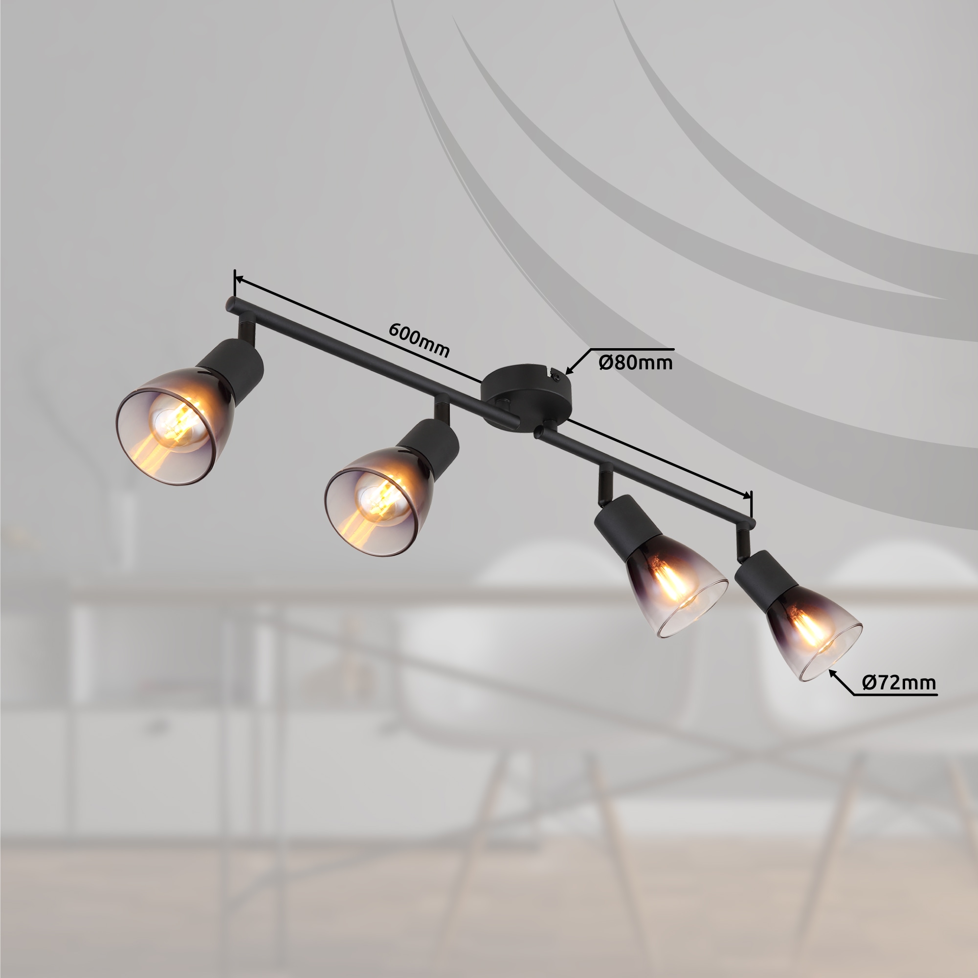 GLOBO LIGHTING Deckenstrahler »SATELLA«, Leuchtmittel E14 | ohne Leuchtmittel, Deckenspot/schwarz/Holz/Glas rauchfarben/Flur/Wohnzimmer